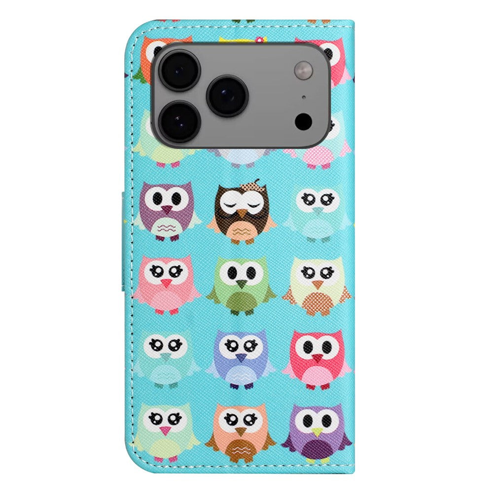 For iPhone 17 Pro Max Case Pattern Printing Cross Texture Leather Phone Cover - Owls