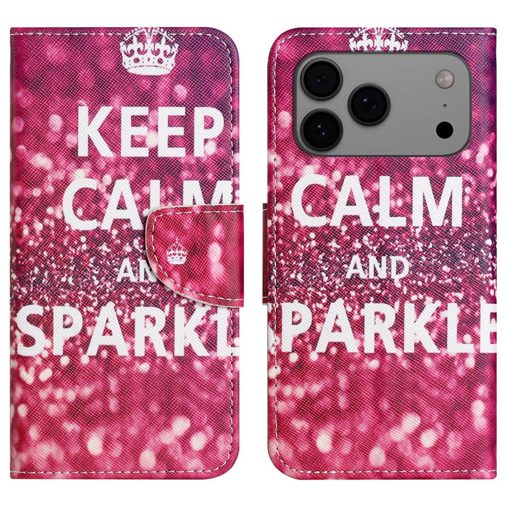 For iPhone 17 Pro Max Case Pattern Printing Cross Texture Leather Phone Cover - Keep Calm and Sparkle