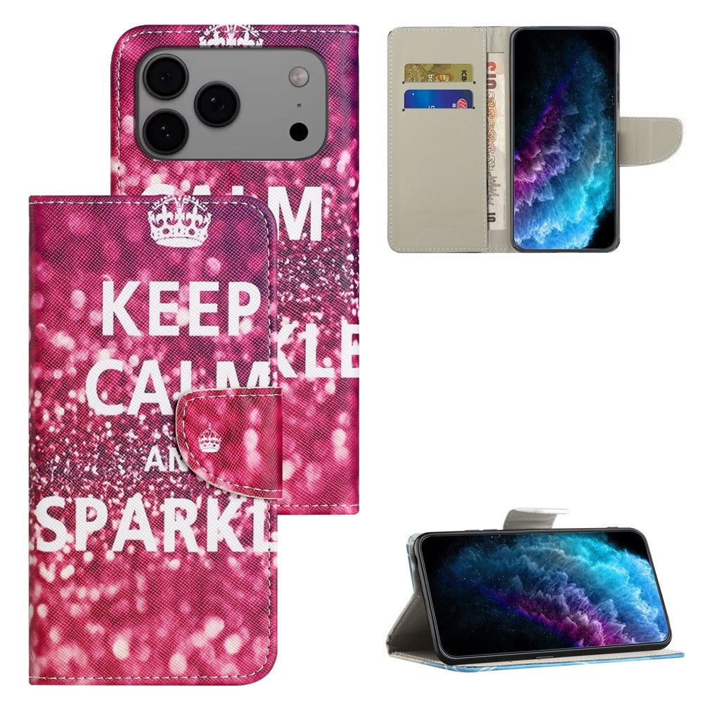 For iPhone 17 Pro Max Case Pattern Printing Cross Texture Leather Phone Cover - Keep Calm and Sparkle