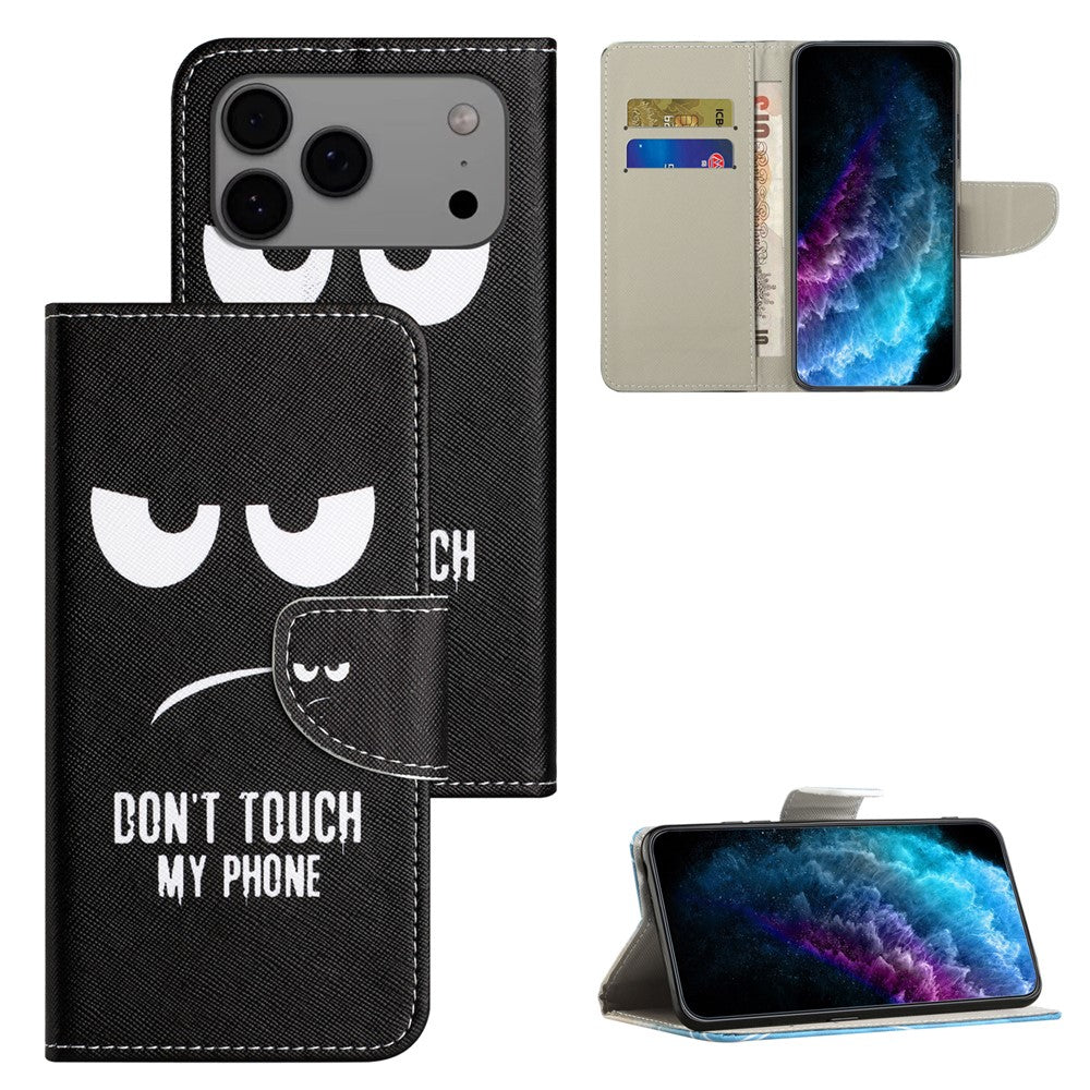 For iPhone 17 Pro Max Case Pattern Printing Cross Texture Leather Phone Cover - Don't Touch My Phone