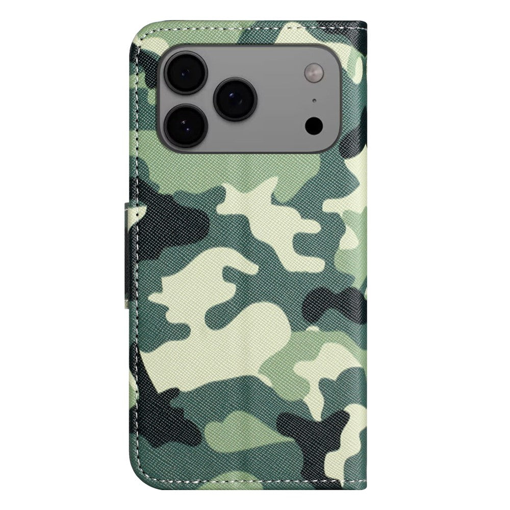 For iPhone 17 Pro Max Case Pattern Printing Cross Texture Leather Phone Cover - Camouflage
