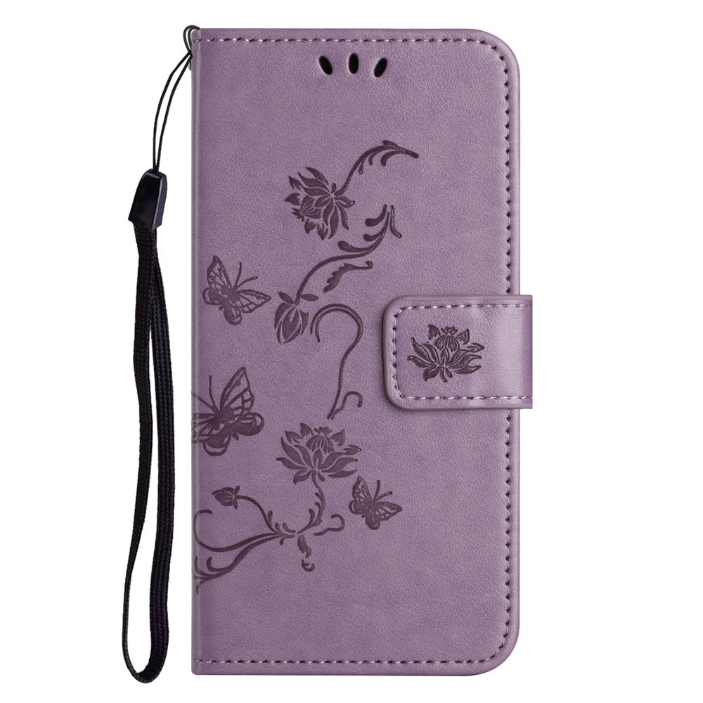 For iPhone 17 Pro Max Case Wallet Stand Imprinted Butterfly Flower PU Leather Phone Cover - Purple