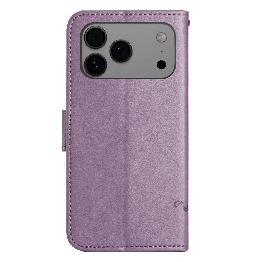 For iPhone 17 Pro Max Case Wallet Stand Imprinted Butterfly Flower PU Leather Phone Cover - Purple