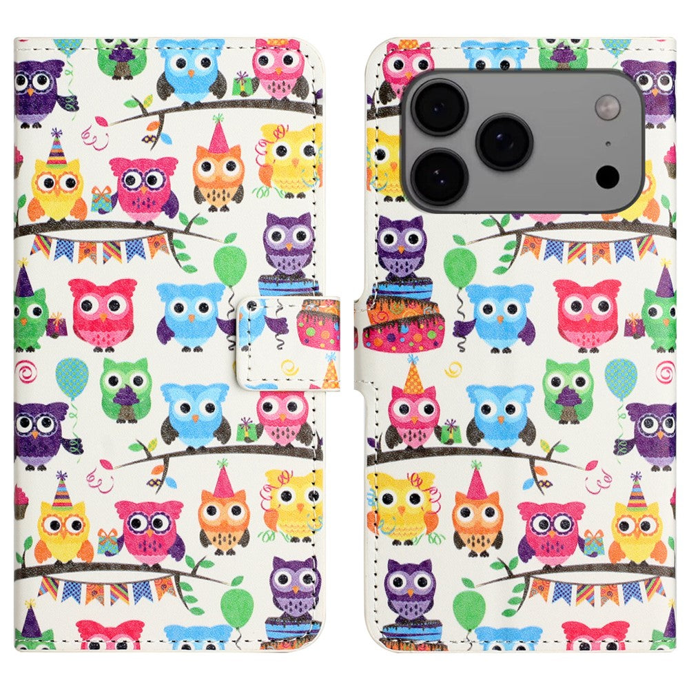 For iPhone 17 Pro Max Case Pattern Print PU Leather Wallet Phone Cover - Owls Sticker