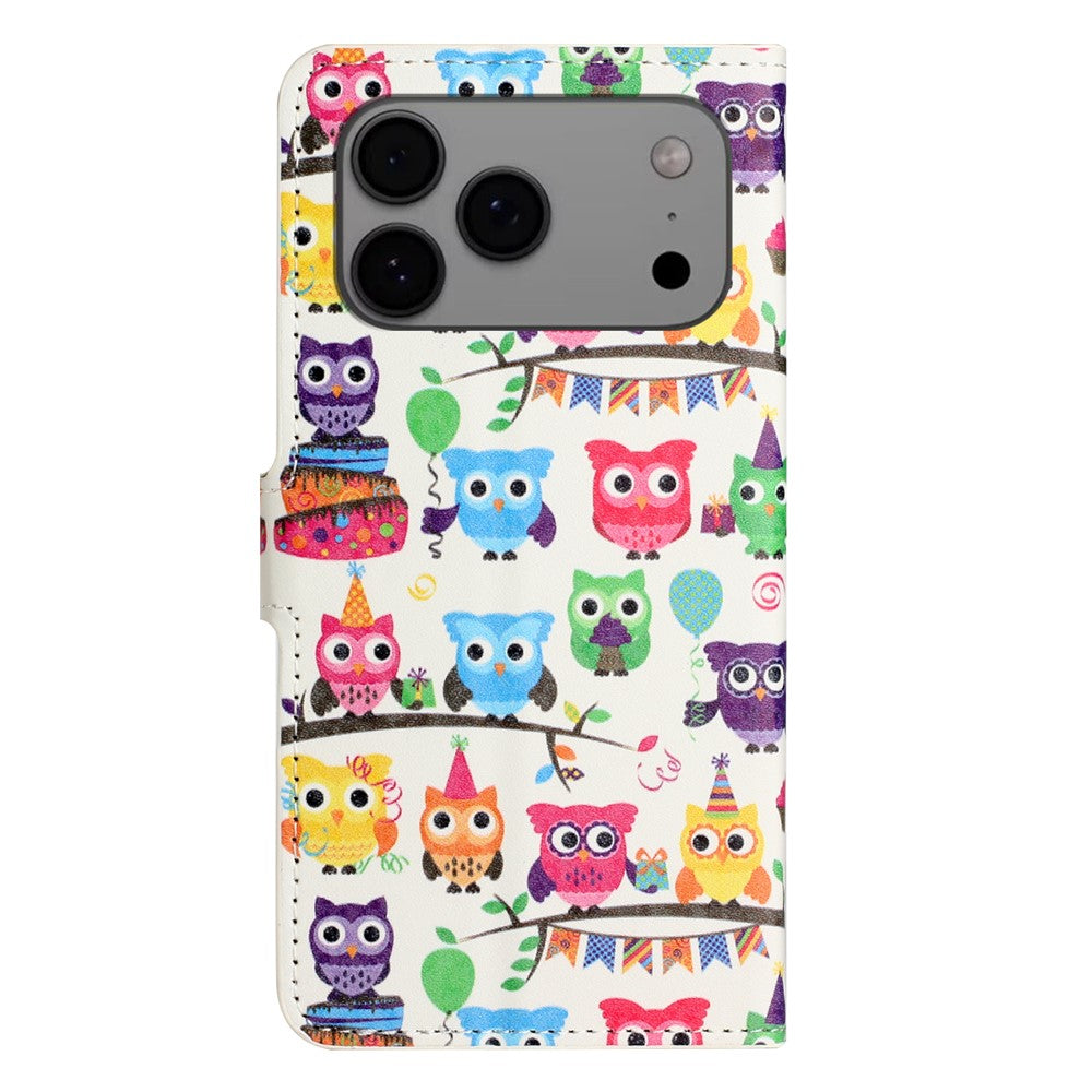 For iPhone 17 Pro Max Case Pattern Print PU Leather Wallet Phone Cover - Owls Sticker