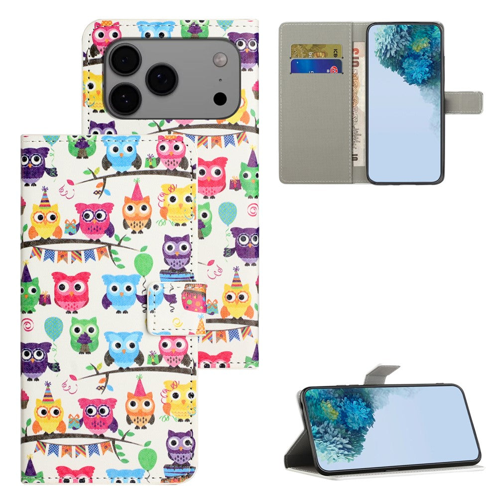 For iPhone 17 Pro Max Case Pattern Print PU Leather Wallet Phone Cover - Owls Sticker