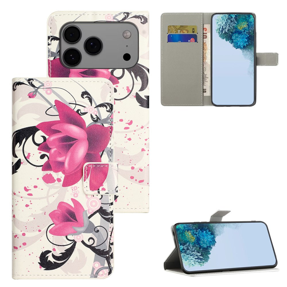 For iPhone 17 Pro Max Case Pattern Print PU Leather Wallet Phone Cover - Lotus