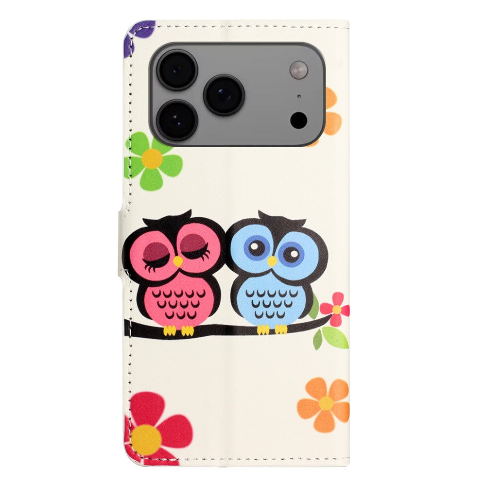 For iPhone 17 Pro Max Case Pattern Print PU Leather Wallet Phone Cover - Couple Owls