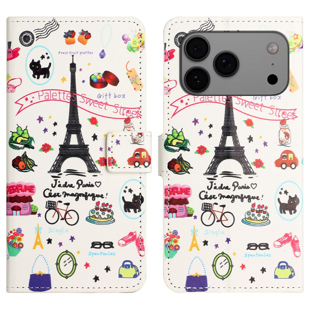 For iPhone 17 Pro Max Case Pattern Print PU Leather Wallet Phone Cover - Eiffel Tower