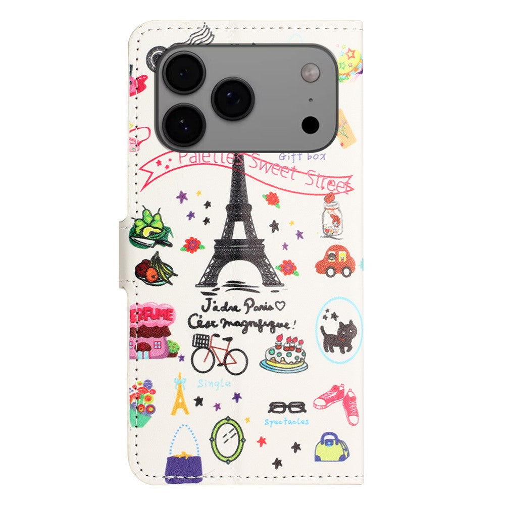 For iPhone 17 Pro Max Case Pattern Print PU Leather Wallet Phone Cover - Eiffel Tower