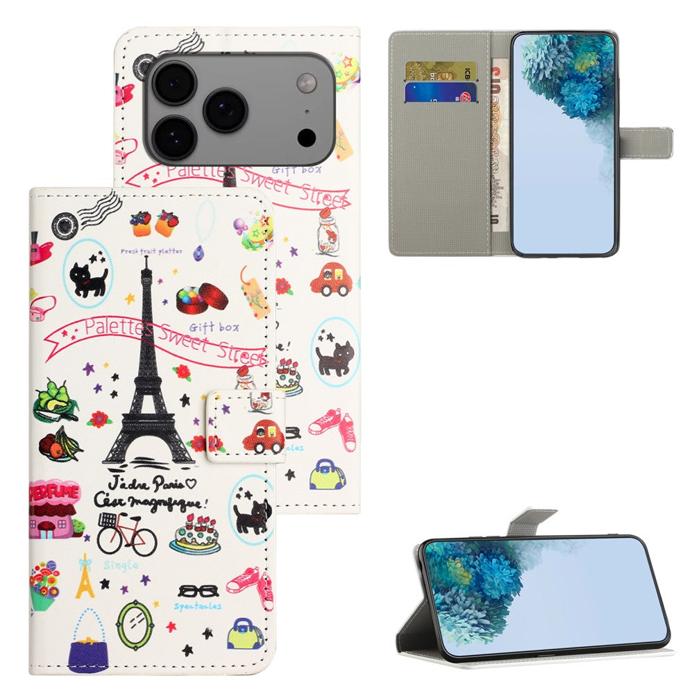 For iPhone 17 Pro Max Case Pattern Print PU Leather Wallet Phone Cover - Eiffel Tower