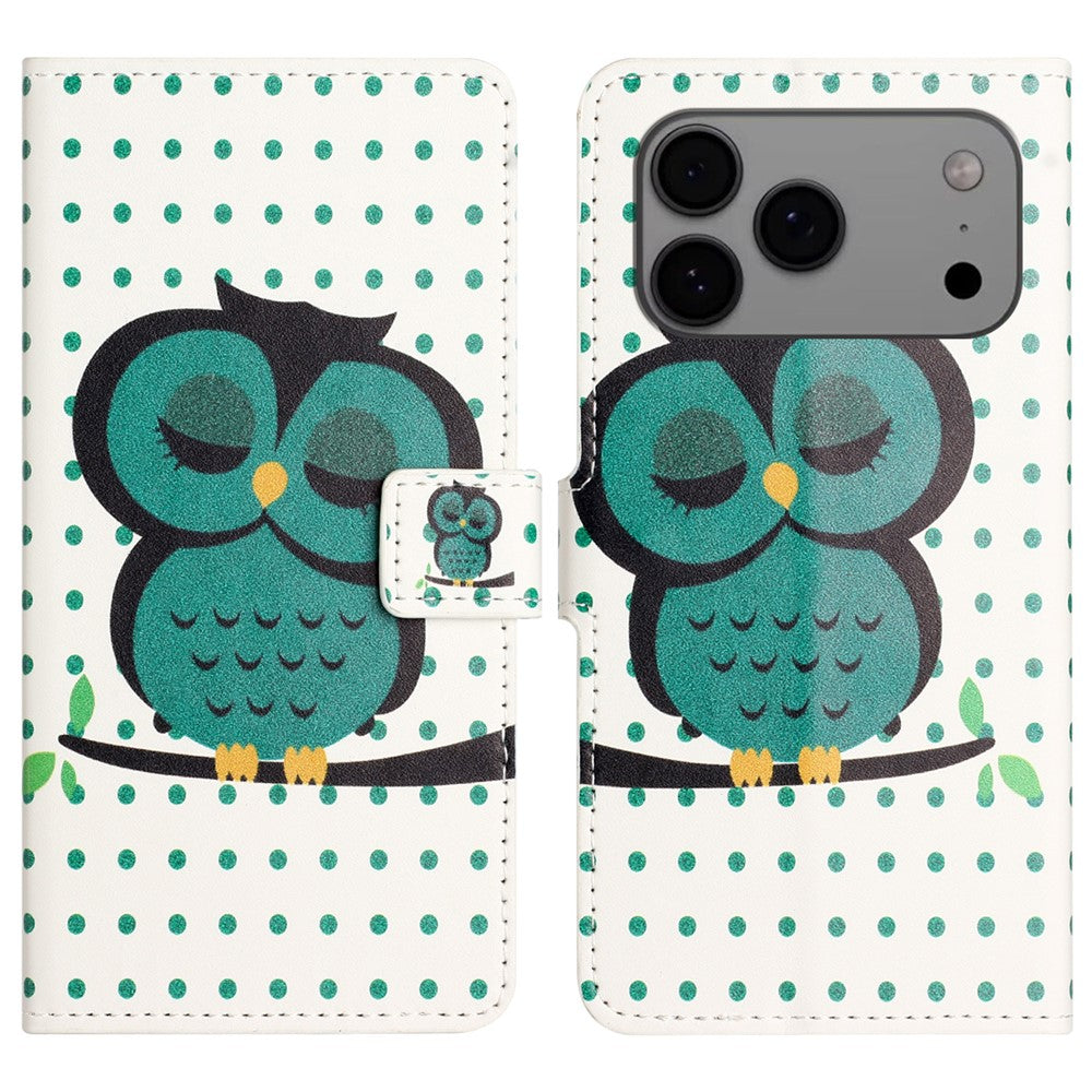 For iPhone 17 Pro Max Case Pattern Print PU Leather Wallet Phone Cover - Dots Owl