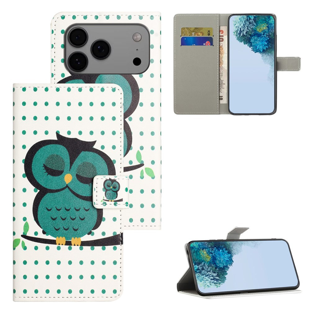 For iPhone 17 Pro Max Case Pattern Print PU Leather Wallet Phone Cover - Dots Owl