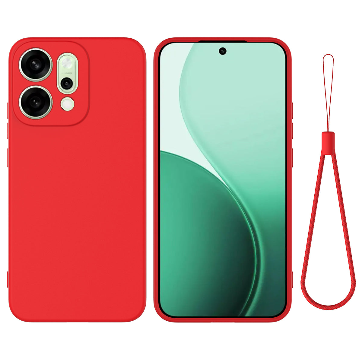 For Oppo Reno14 Pro 5G (China) / Oppo Reno14 Pro 5G (Global) Liquid Silicone Case Phone Back Cover with Hand Strap - Red