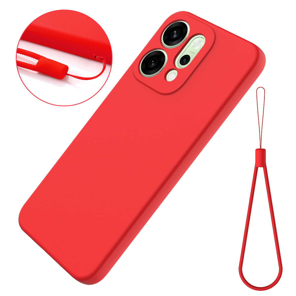 For Oppo Reno14 Pro 5G (China) / Oppo Reno14 Pro 5G (Global) Liquid Silicone Case Phone Back Cover with Hand Strap - Red
