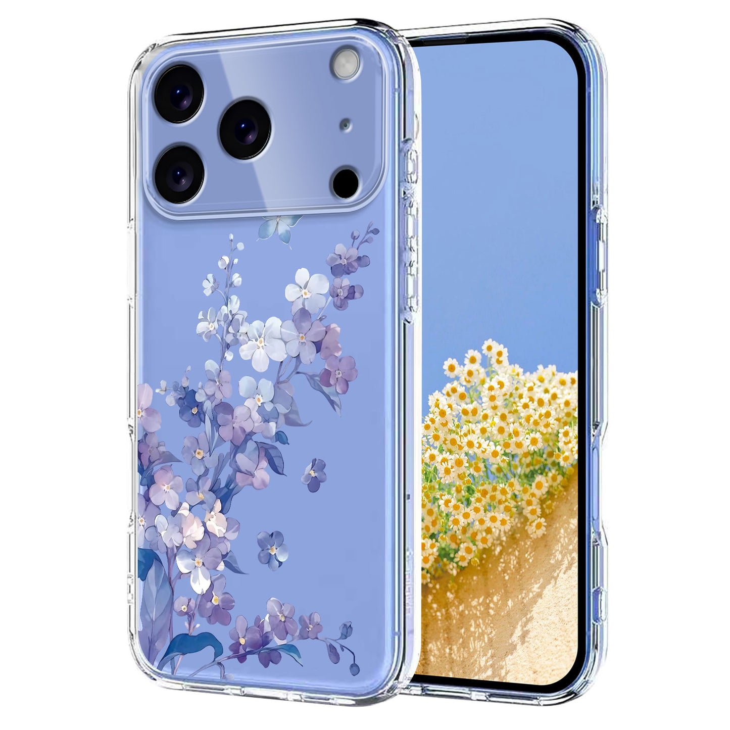 For iPhone 17 Pro Max Case Butterfly Floral Pattern Printing TPU Phone Back Cover - Violets