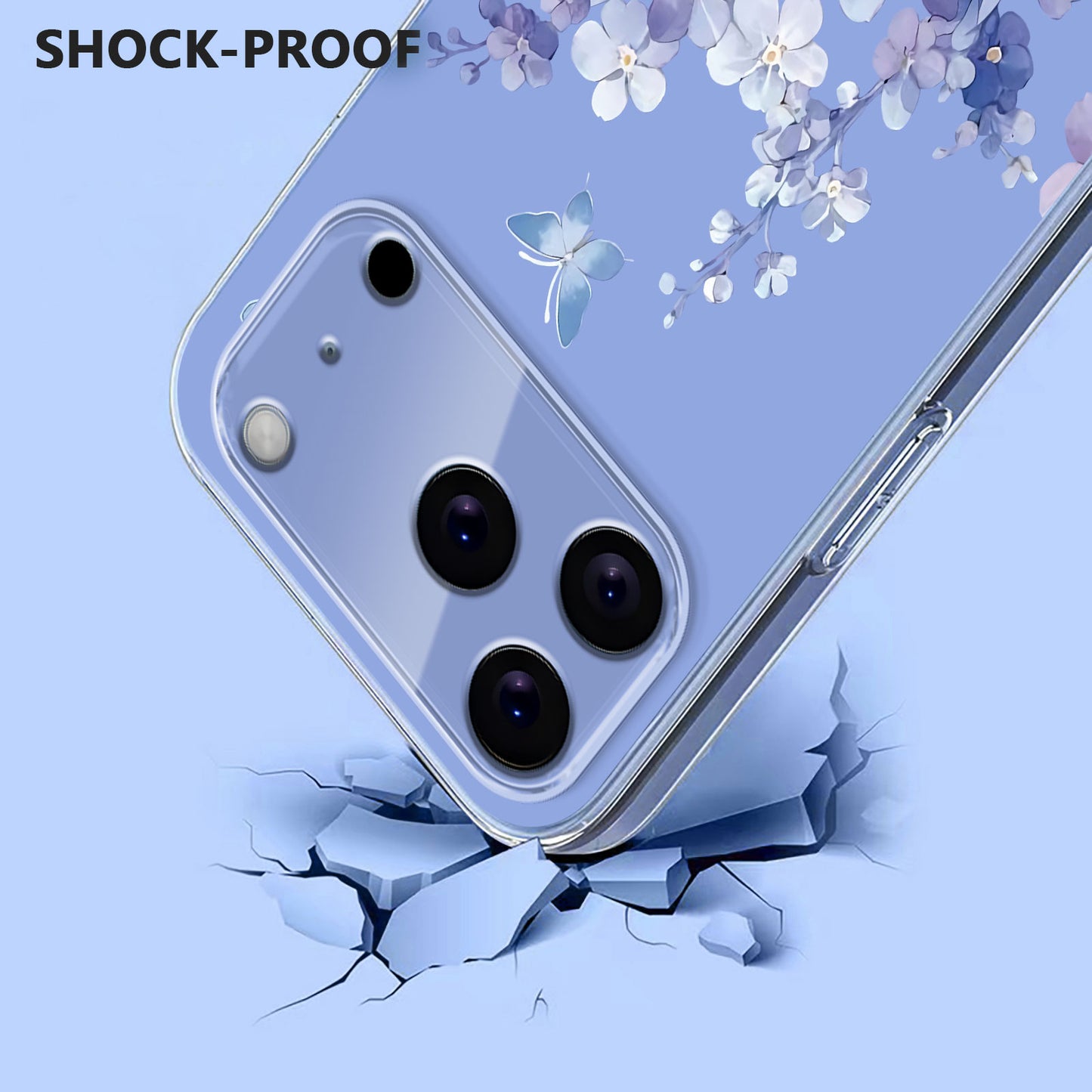 For iPhone 17 Pro Max Case Butterfly Floral Pattern Printing TPU Phone Back Cover - Violets