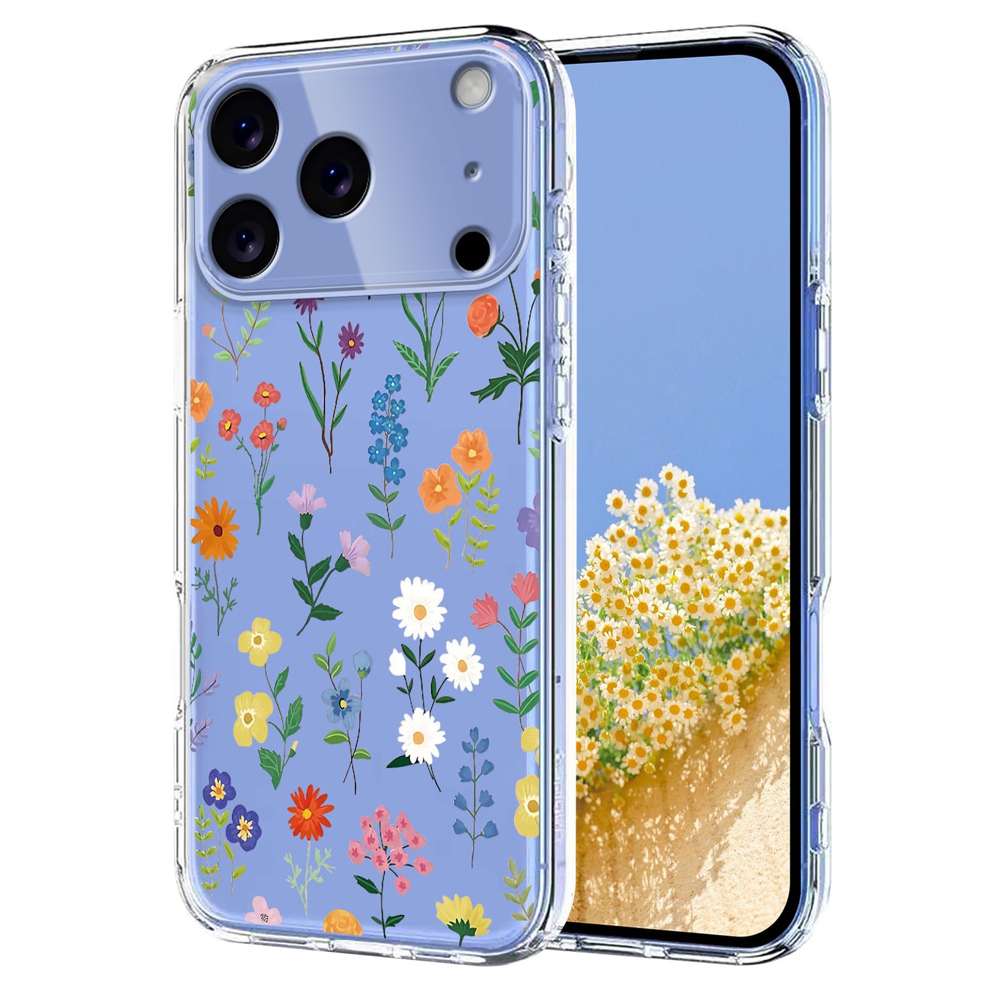 For iPhone 17 Pro Max Case Butterfly Floral Pattern Printing TPU Phone Back Cover - Daisies