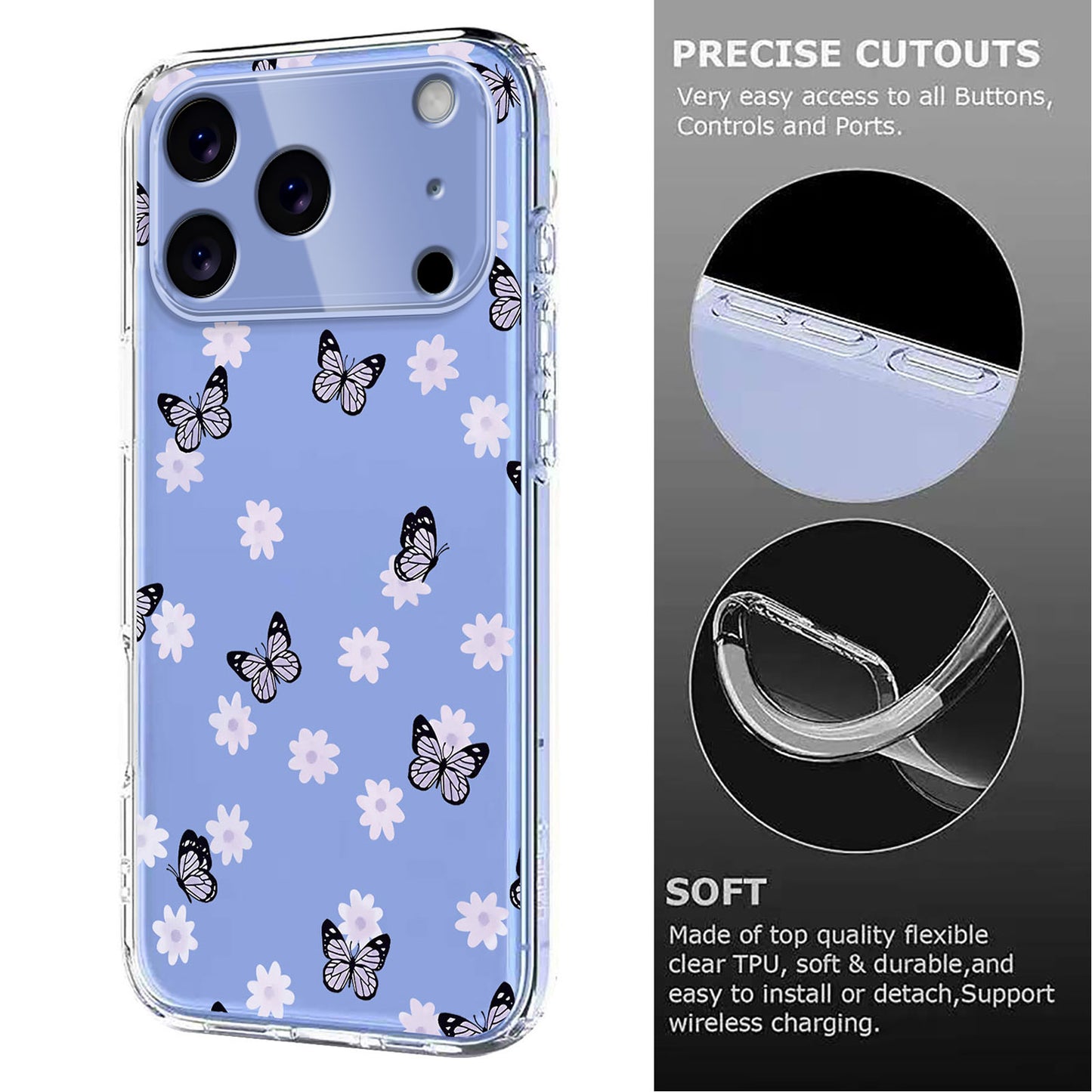 For iPhone 17 Pro Max Case Butterfly Floral Pattern Printing TPU Phone Back Cover - Butterflies