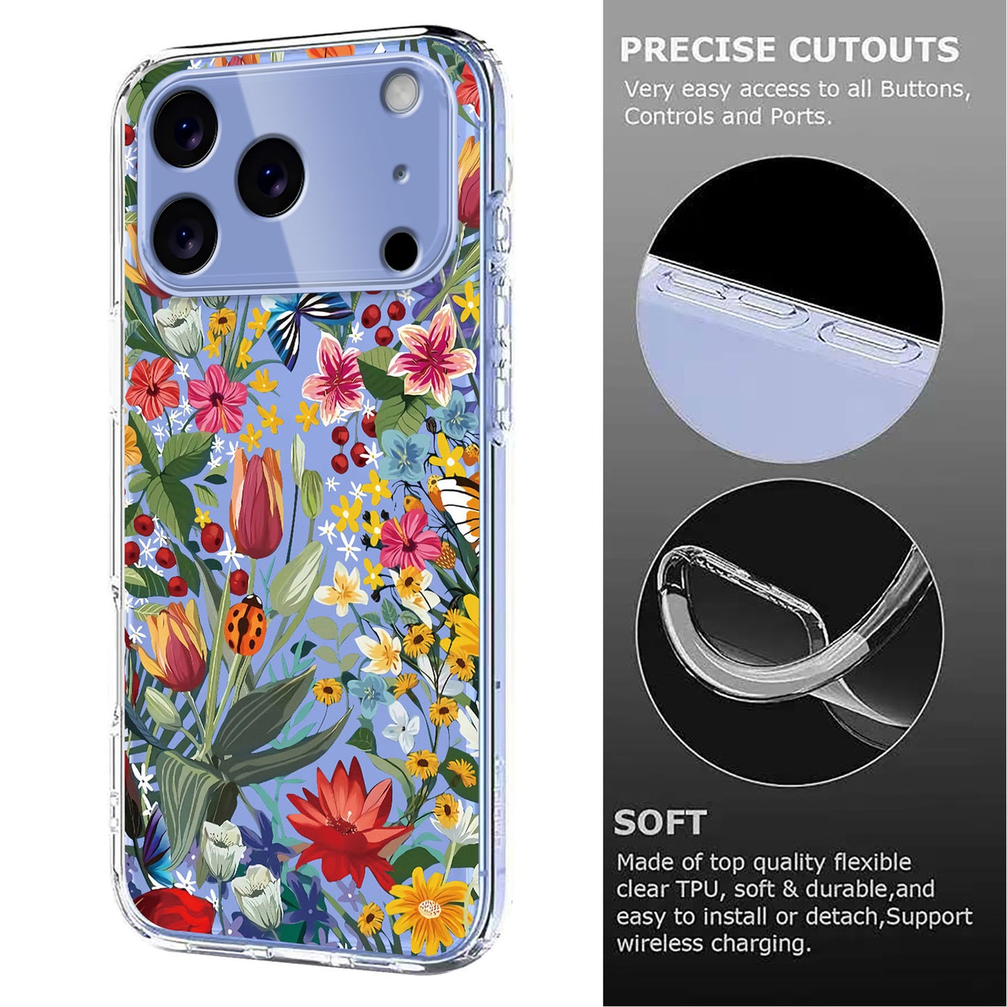 For iPhone 17 Pro Max Case Butterfly Floral Pattern Printing TPU Phone Back Cover - Lilies
