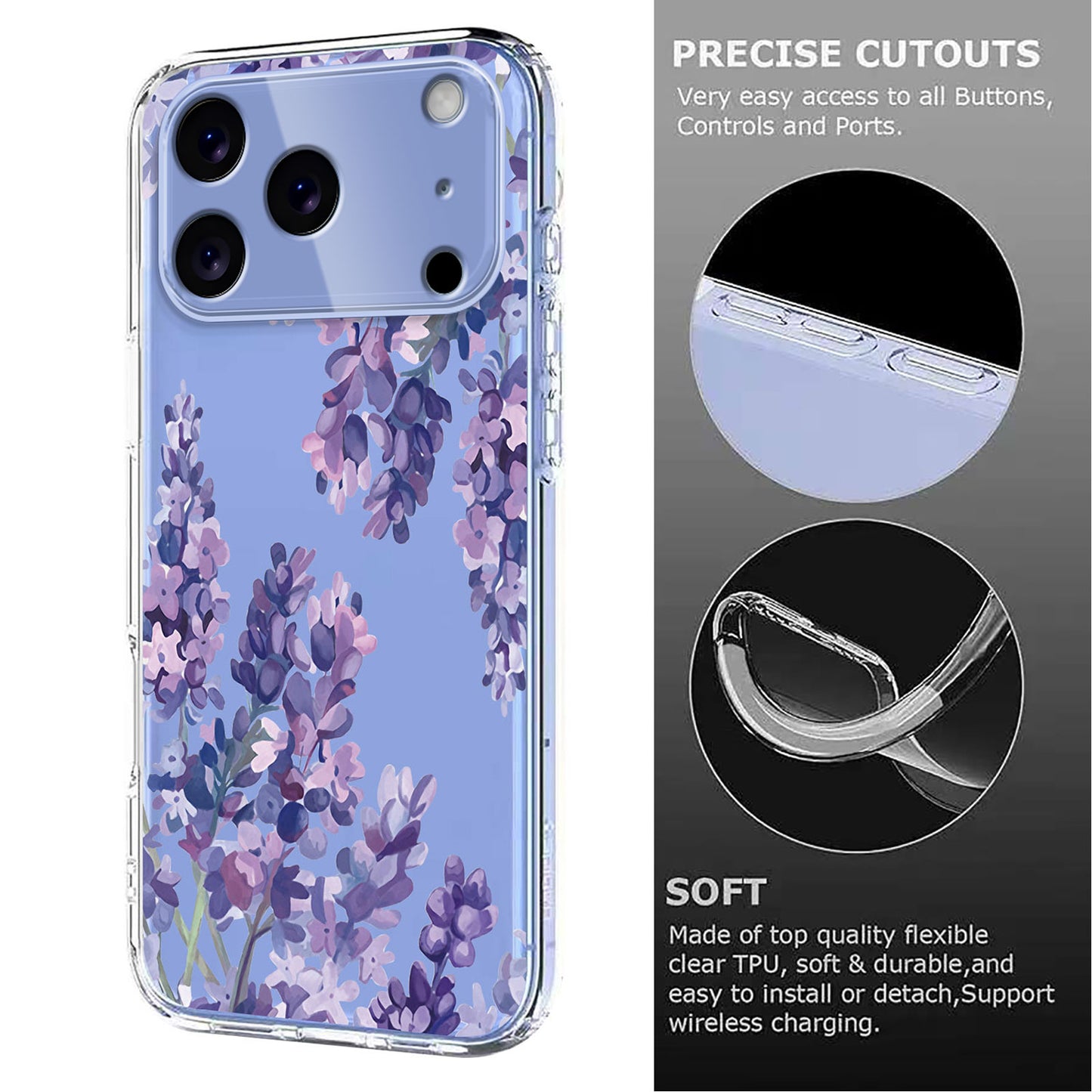 For iPhone 17 Pro Max Case Butterfly Floral Pattern Printing TPU Phone Back Cover - Wisteria
