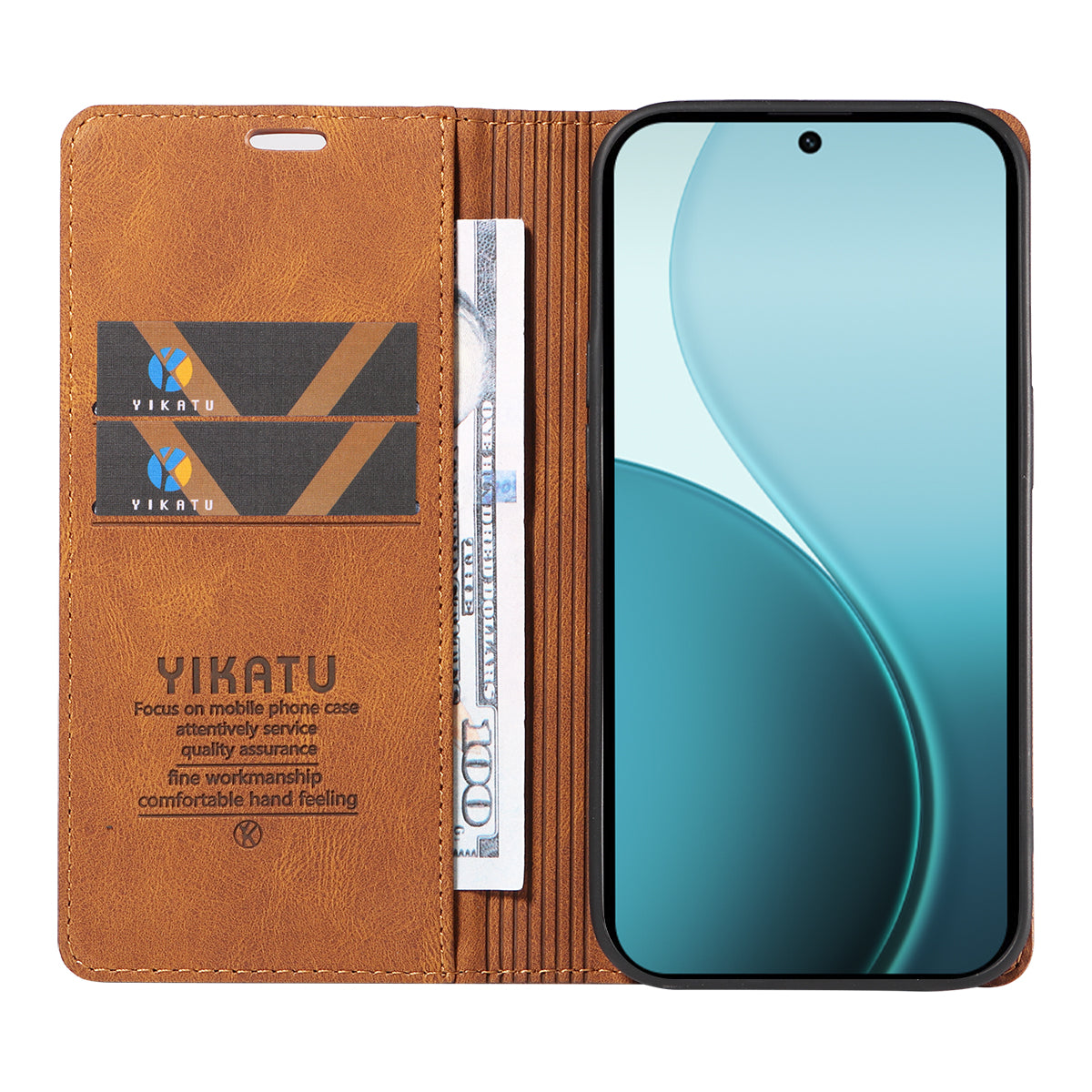 For Oppo Reno14 Pro 5G (China) / Oppo Reno14 Pro 5G (Global) Leather Cover YIKATU YK-004 Skin-Touch Wallet Phone Cases - Brown