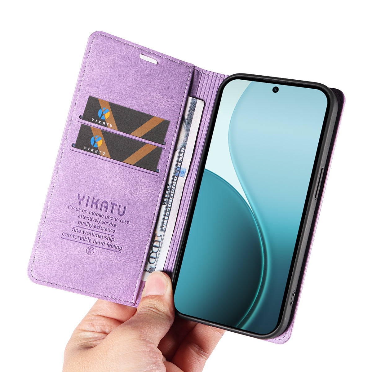 For Oppo Reno14 Pro 5G (China) / Oppo Reno14 Pro 5G (Global) Leather Cover YIKATU YK-004 Skin-Touch Wallet Phone Cases - Purple