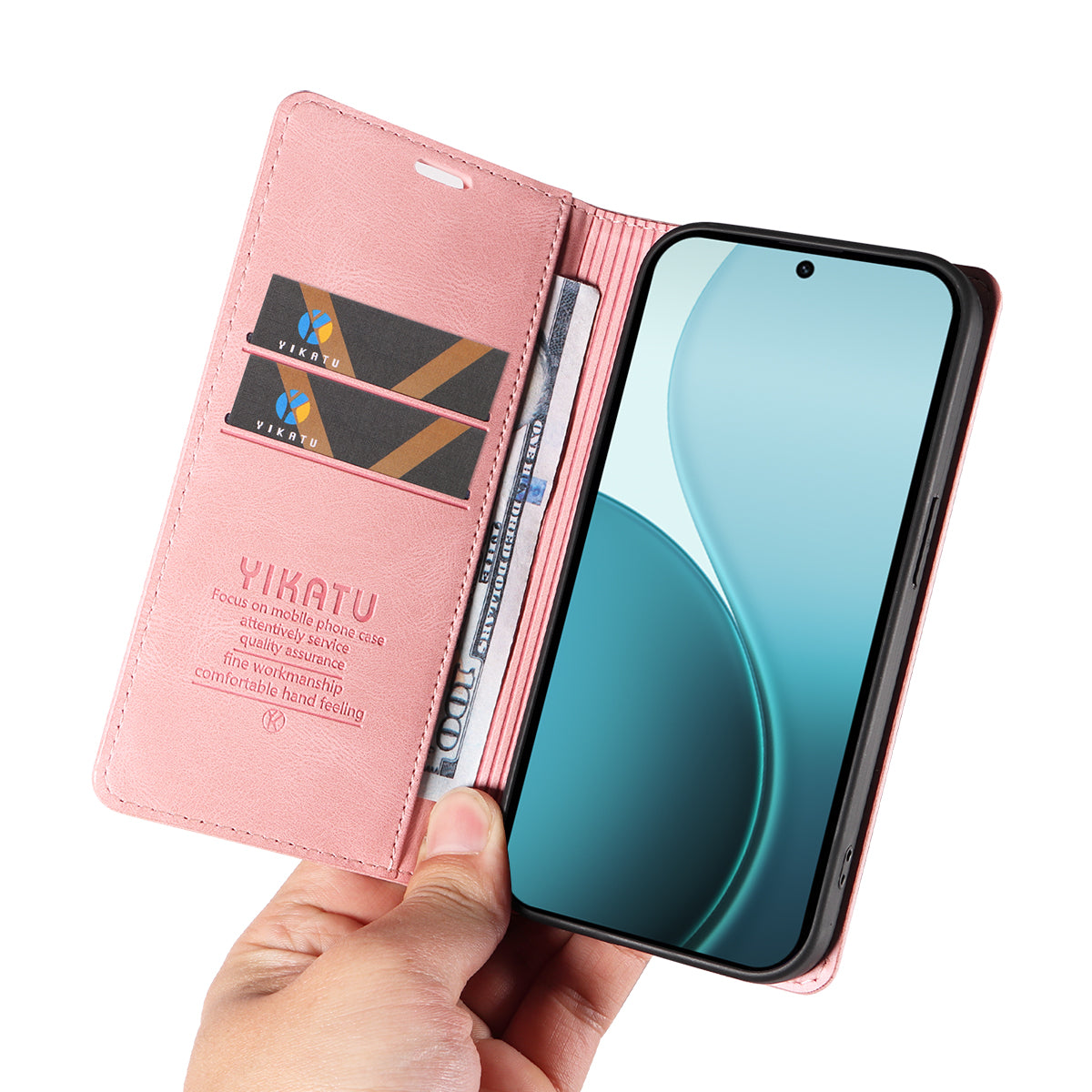 For Oppo Reno14 Pro 5G (China) / Oppo Reno14 Pro 5G (Global) Leather Cover YIKATU YK-004 Skin-Touch Wallet Phone Cases - Pink