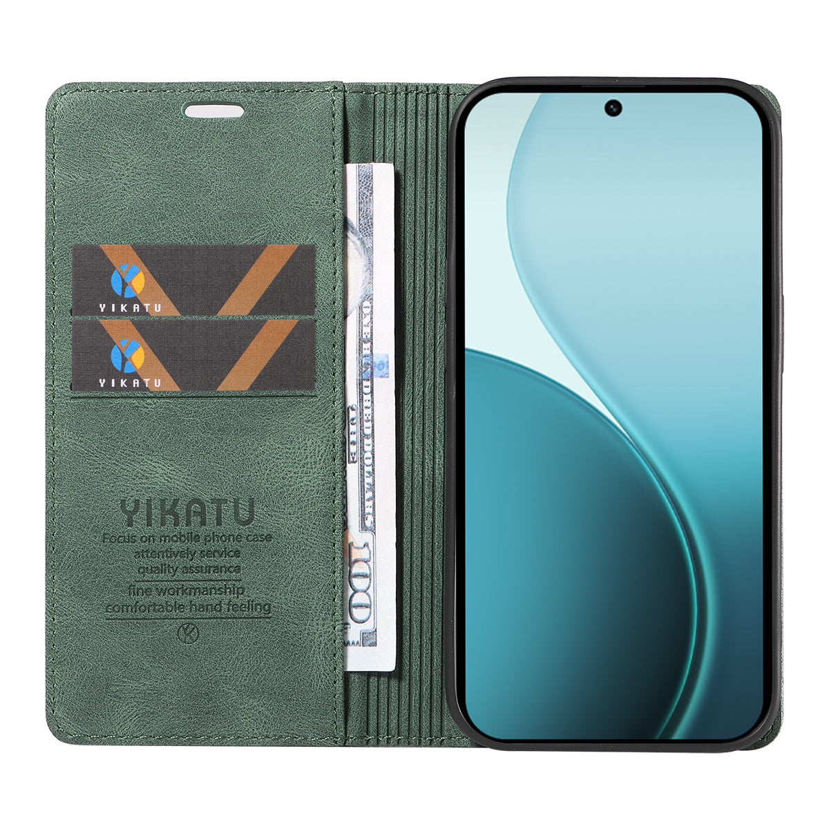 For Oppo Reno14 Pro 5G (China) / Oppo Reno14 Pro 5G (Global) Leather Cover YIKATU YK-004 Skin-Touch Wallet Phone Cases - Green