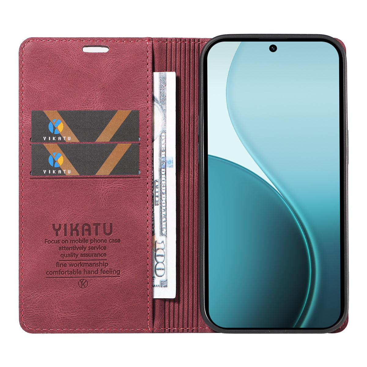 For Oppo Reno14 Pro 5G (China) / Oppo Reno14 Pro 5G (Global) Leather Cover YIKATU YK-004 Skin-Touch Wallet Phone Cases - Wine Red
