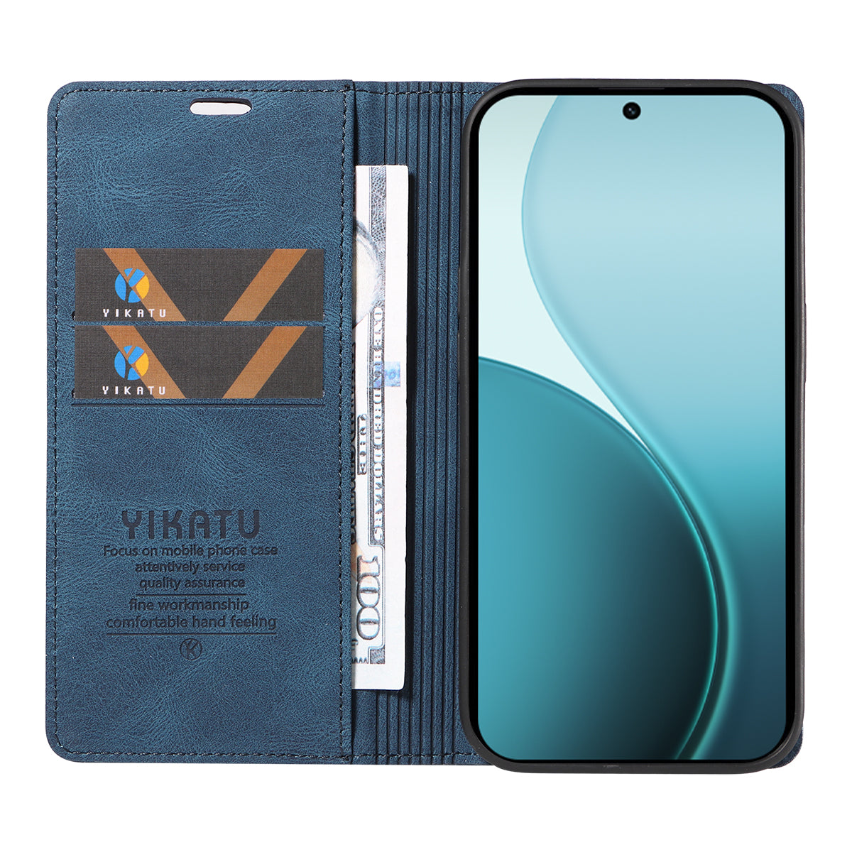 For Oppo Reno14 Pro 5G (China) / Oppo Reno14 Pro 5G (Global) Leather Cover YIKATU YK-004 Skin-Touch Wallet Phone Cases - Blue