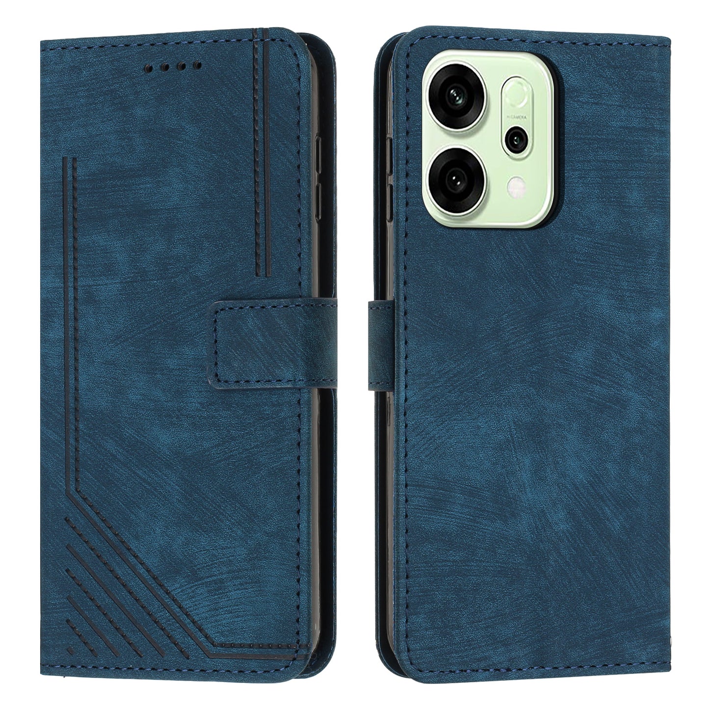 For Oppo Reno14 Pro 5G (China) / Oppo Reno14 Pro 5G (Global) Stand Case Imprinted Lines Leather Phone Cover - Sapphire