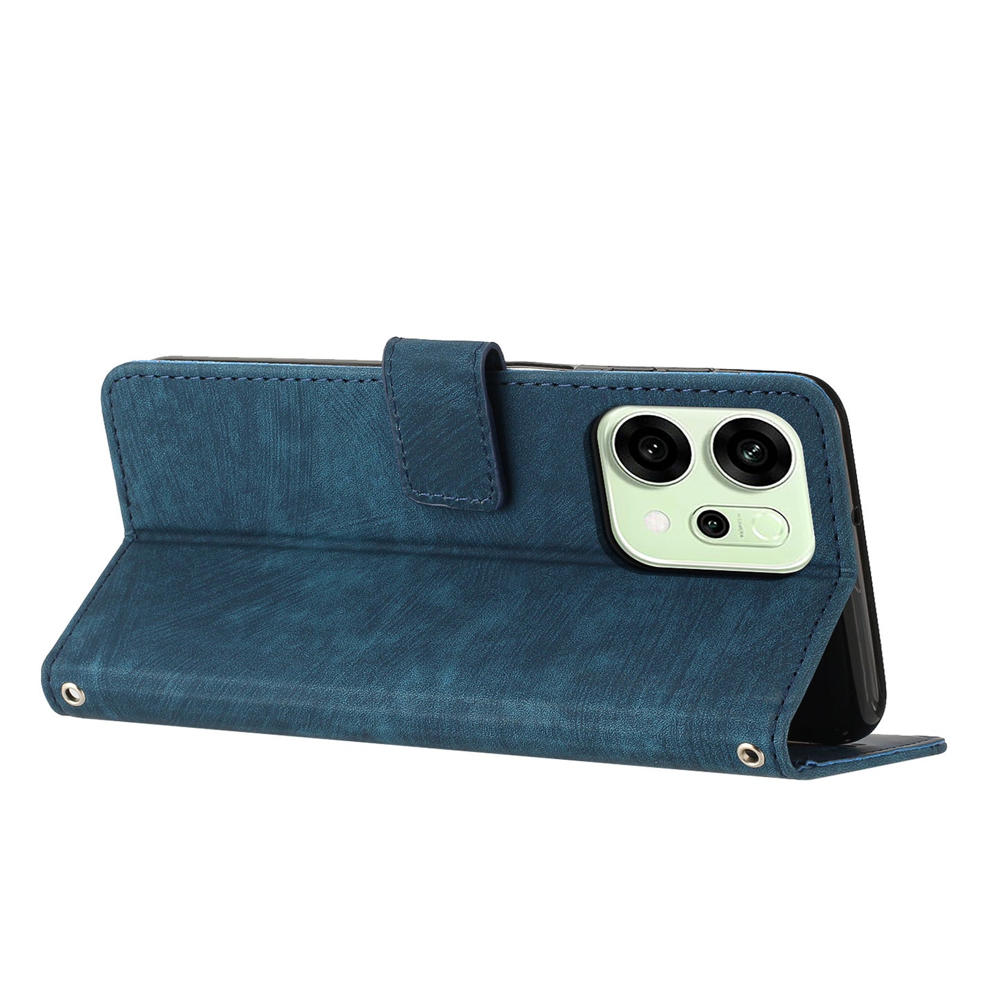 For Oppo Reno14 Pro 5G (China) / Oppo Reno14 Pro 5G (Global) Stand Case Imprinted Lines Leather Phone Cover - Sapphire