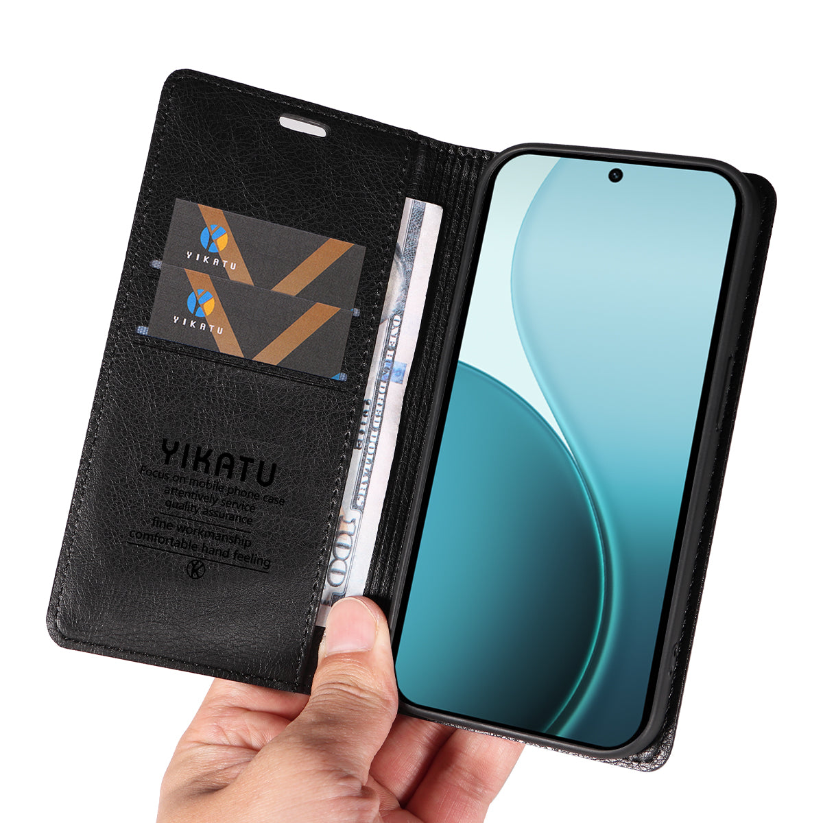 For Oppo Reno14 Pro 5G (China) / Oppo Reno14 Pro 5G (Global) Wallet Case YIKATU YK-006 Magnetic Closure Leather Phone Cover Litchi Texture - Black