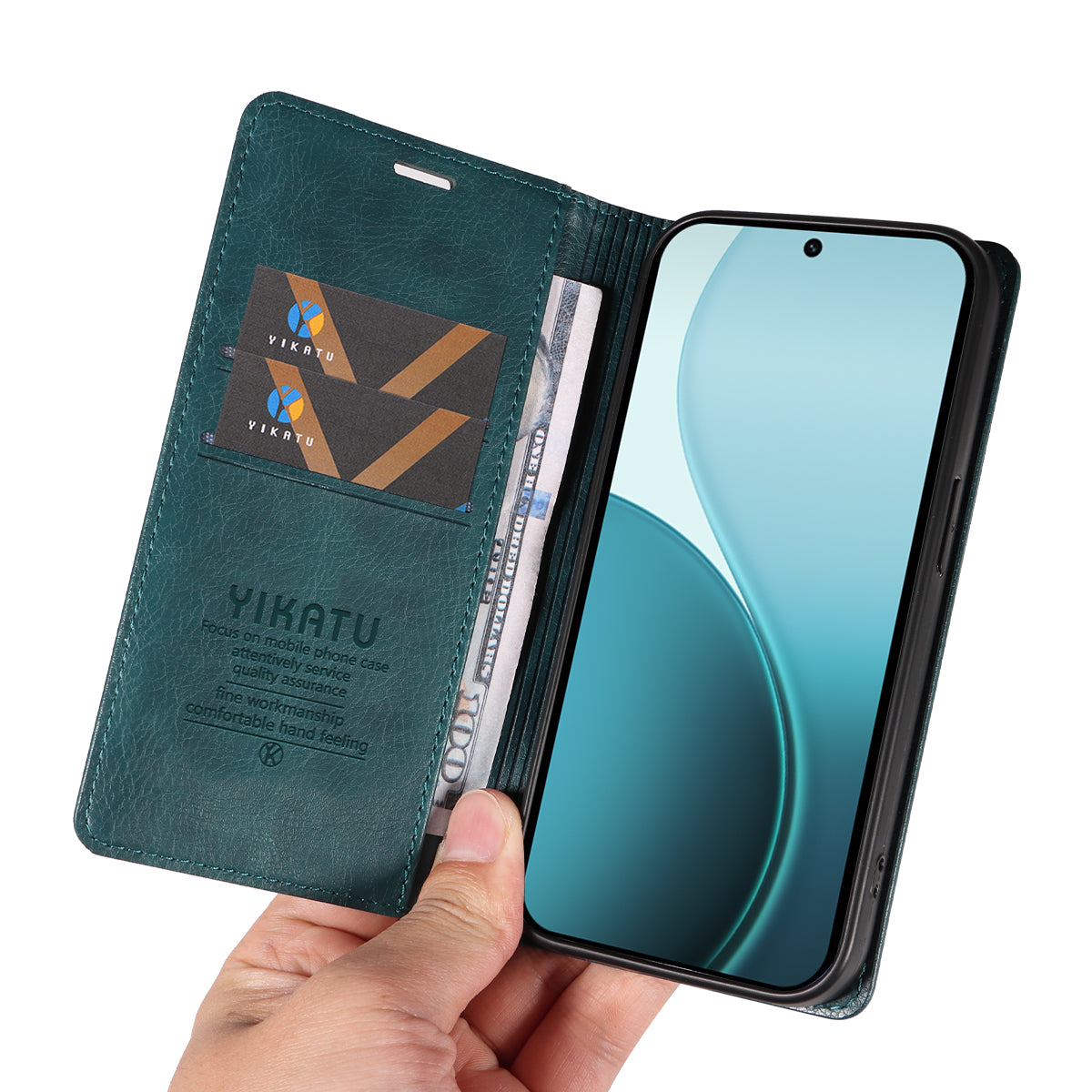 For Oppo Reno14 Pro 5G (China) / Oppo Reno14 Pro 5G (Global) Wallet Case YIKATU YK-006 Magnetic Closure Leather Phone Cover Litchi Texture - Blue