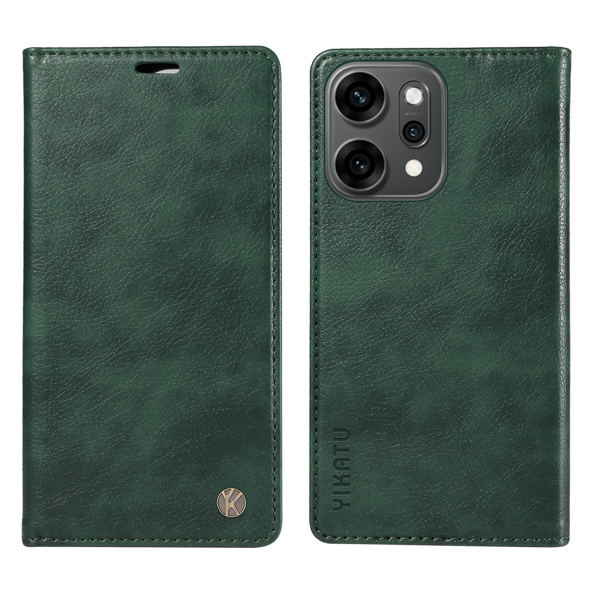 For Oppo Reno14 Pro 5G (China) / Oppo Reno14 Pro 5G (Global) Wallet Case YIKATU YK-006 Magnetic Closure Leather Phone Cover Litchi Texture - Green