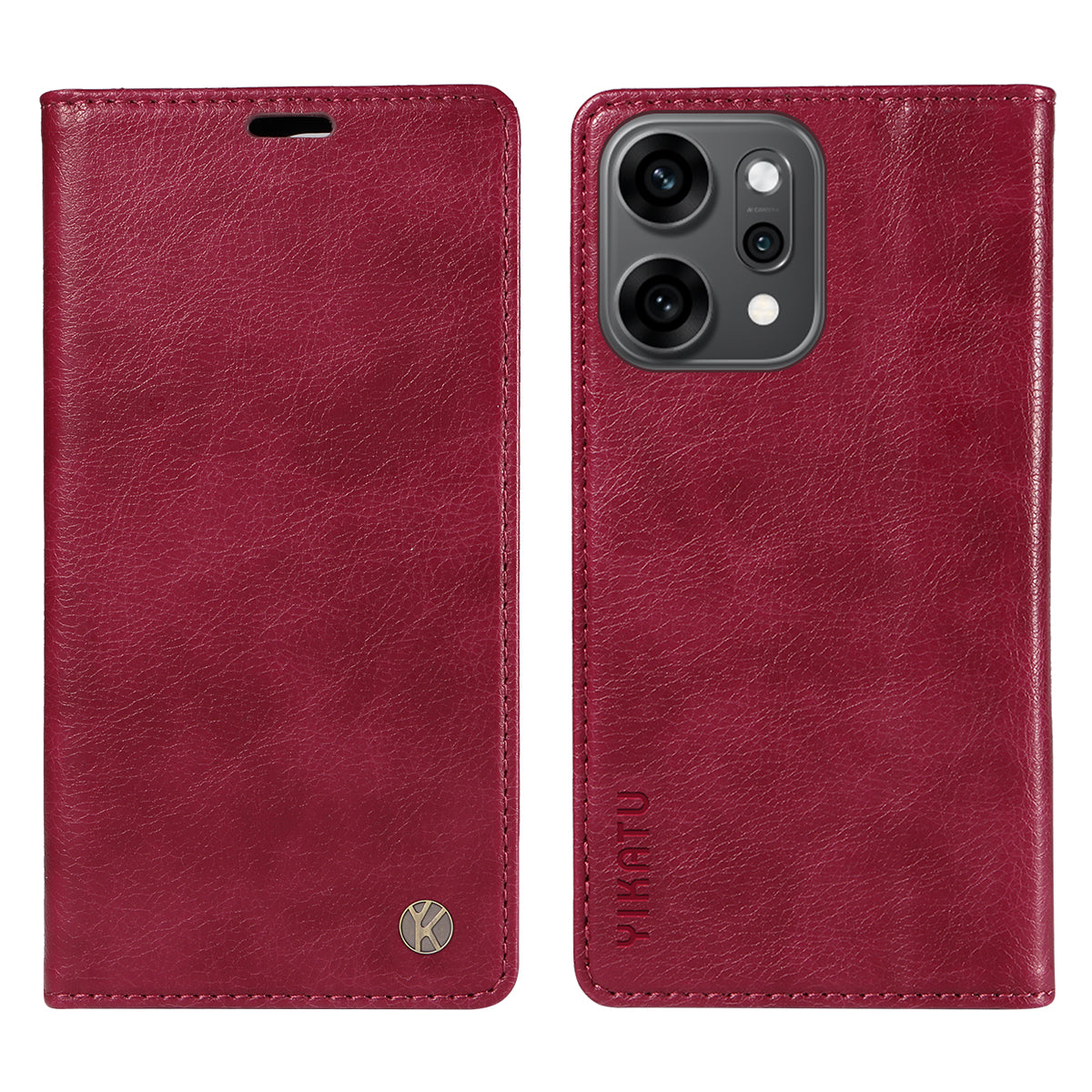 For Oppo Reno14 Pro 5G (China) / Oppo Reno14 Pro 5G (Global) Wallet Case YIKATU YK-006 Magnetic Closure Leather Phone Cover Litchi Texture - Wine Red