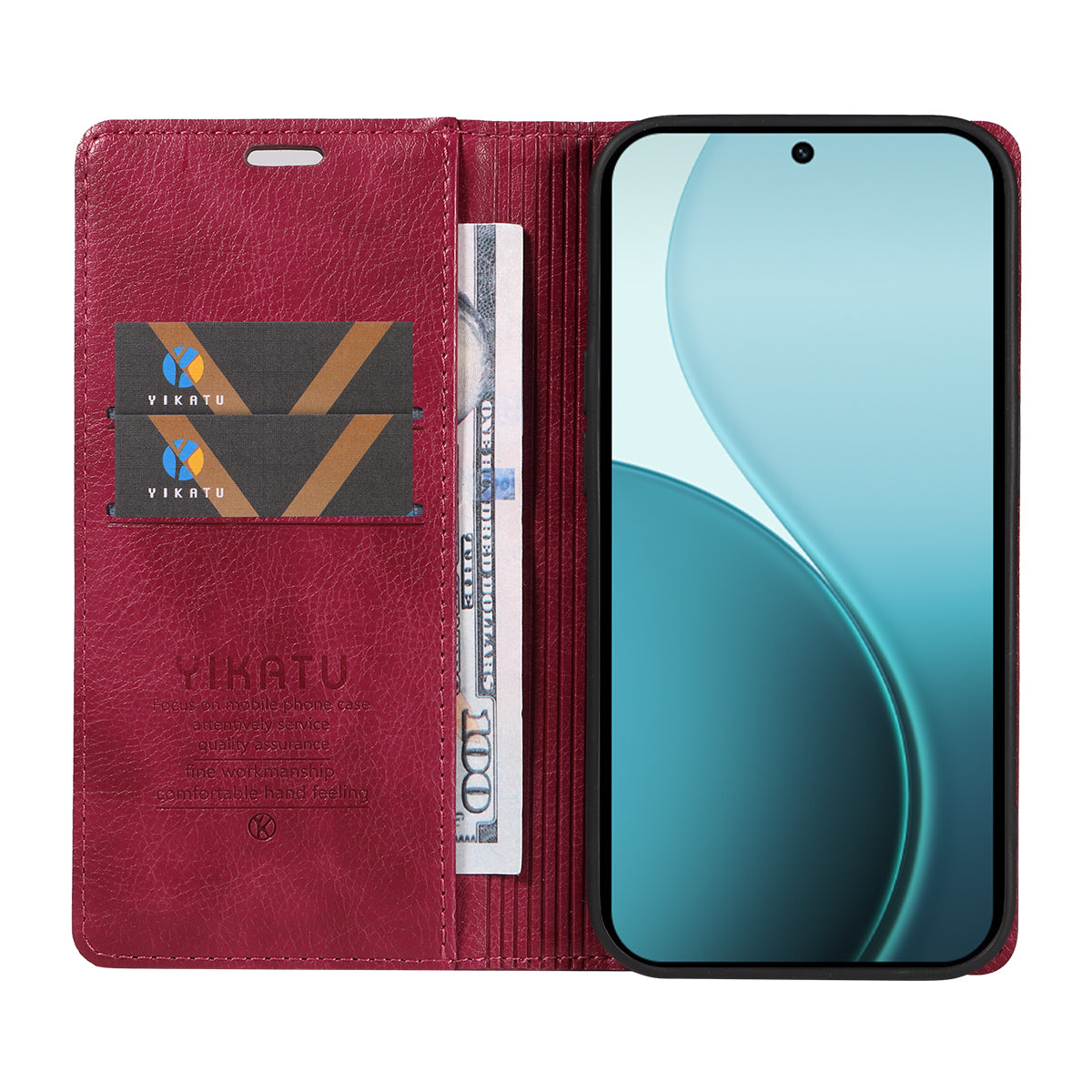 For Oppo Reno14 Pro 5G (China) / Oppo Reno14 Pro 5G (Global) Wallet Case YIKATU YK-006 Magnetic Closure Leather Phone Cover Litchi Texture - Wine Red