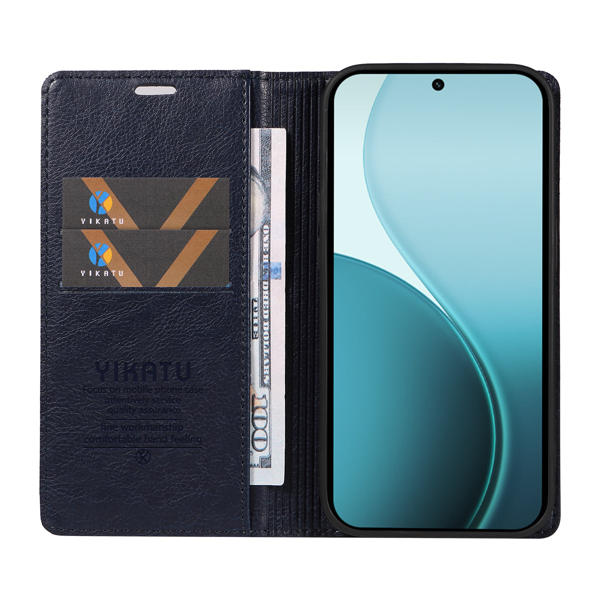 For Oppo Reno14 Pro 5G (China) / Oppo Reno14 Pro 5G (Global) Wallet Case YIKATU YK-006 Magnetic Closure Leather Phone Cover Litchi Texture - Navy Blue