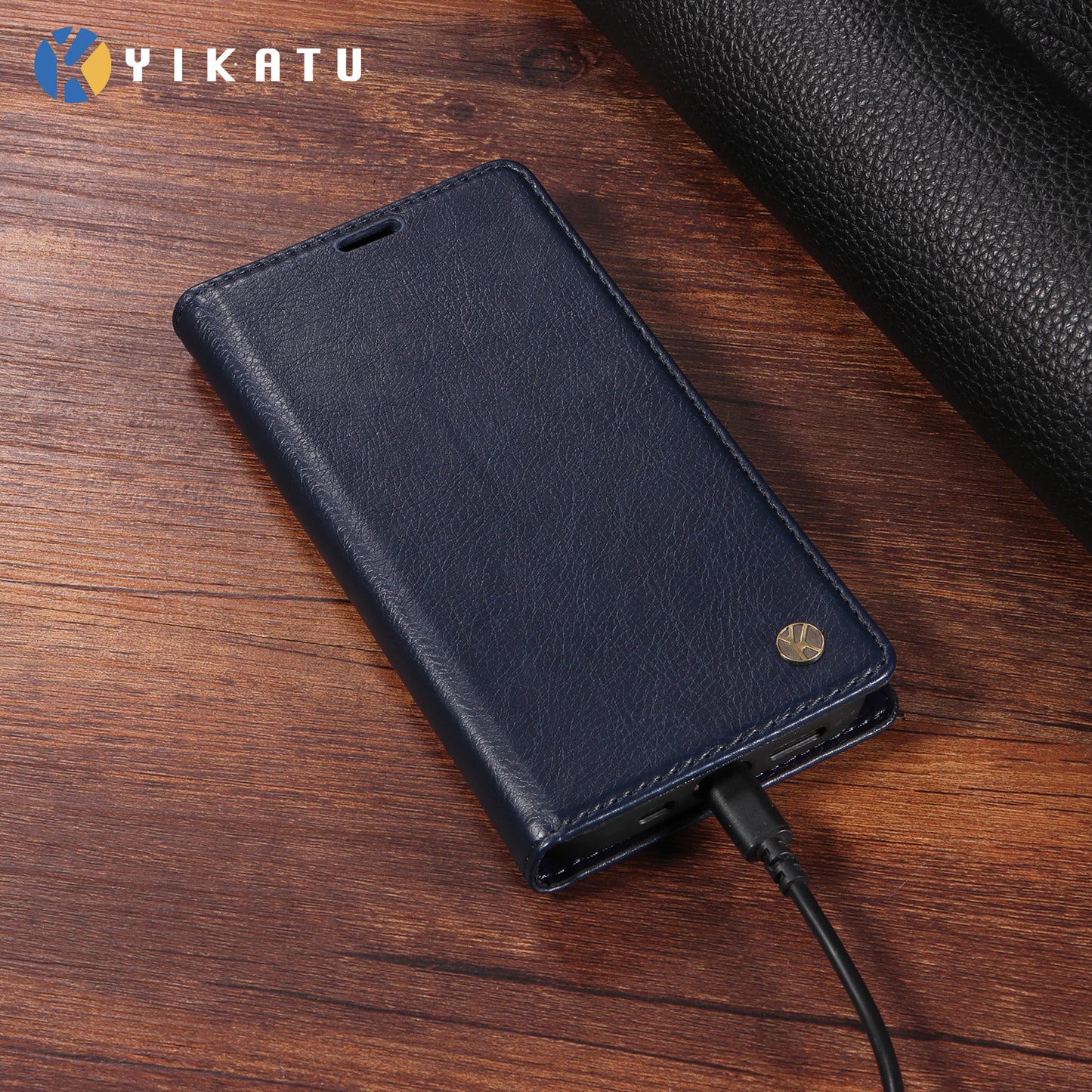 For Oppo Reno14 Pro 5G (China) / Oppo Reno14 Pro 5G (Global) Wallet Case YIKATU YK-006 Magnetic Closure Leather Phone Cover Litchi Texture - Navy Blue
