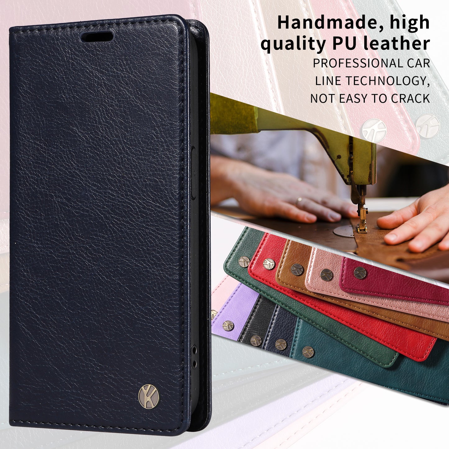 For Oppo Reno14 Pro 5G (China) / Oppo Reno14 Pro 5G (Global) Wallet Case YIKATU YK-006 Magnetic Closure Leather Phone Cover Litchi Texture - Navy Blue