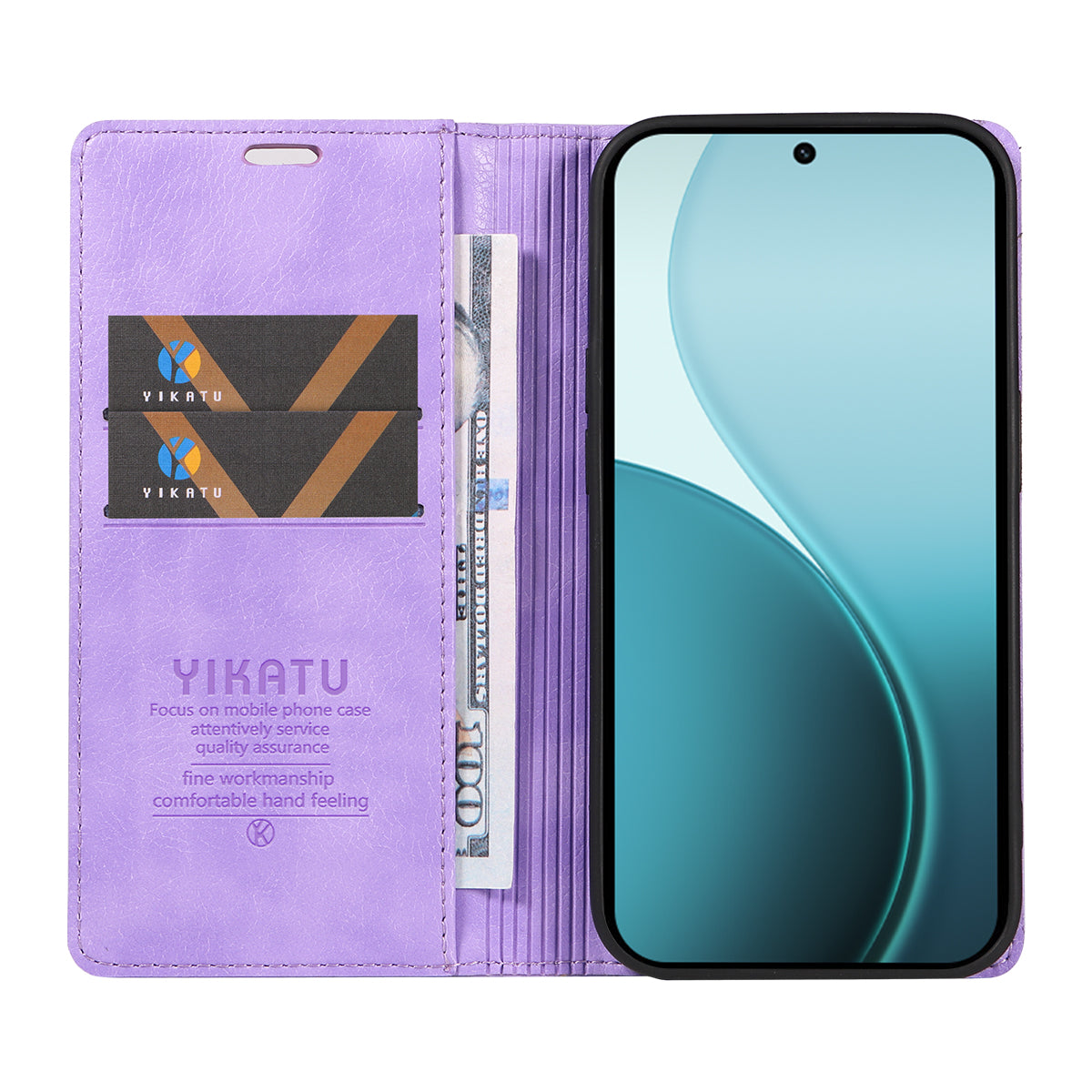 For Oppo Reno14 Pro 5G (China) / Oppo Reno14 Pro 5G (Global) Wallet Case YIKATU YK-006 Magnetic Closure Leather Phone Cover Litchi Texture - Purple