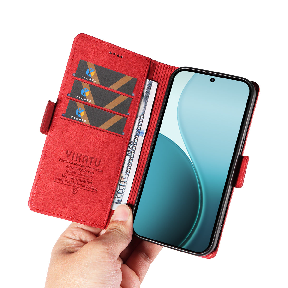 For Oppo Reno14 Pro 5G (China) / Oppo Reno14 Pro 5G (Global) Leather Case YIKATU YK-005 Skin-touch Feeling Wallet Phone Cover - Red