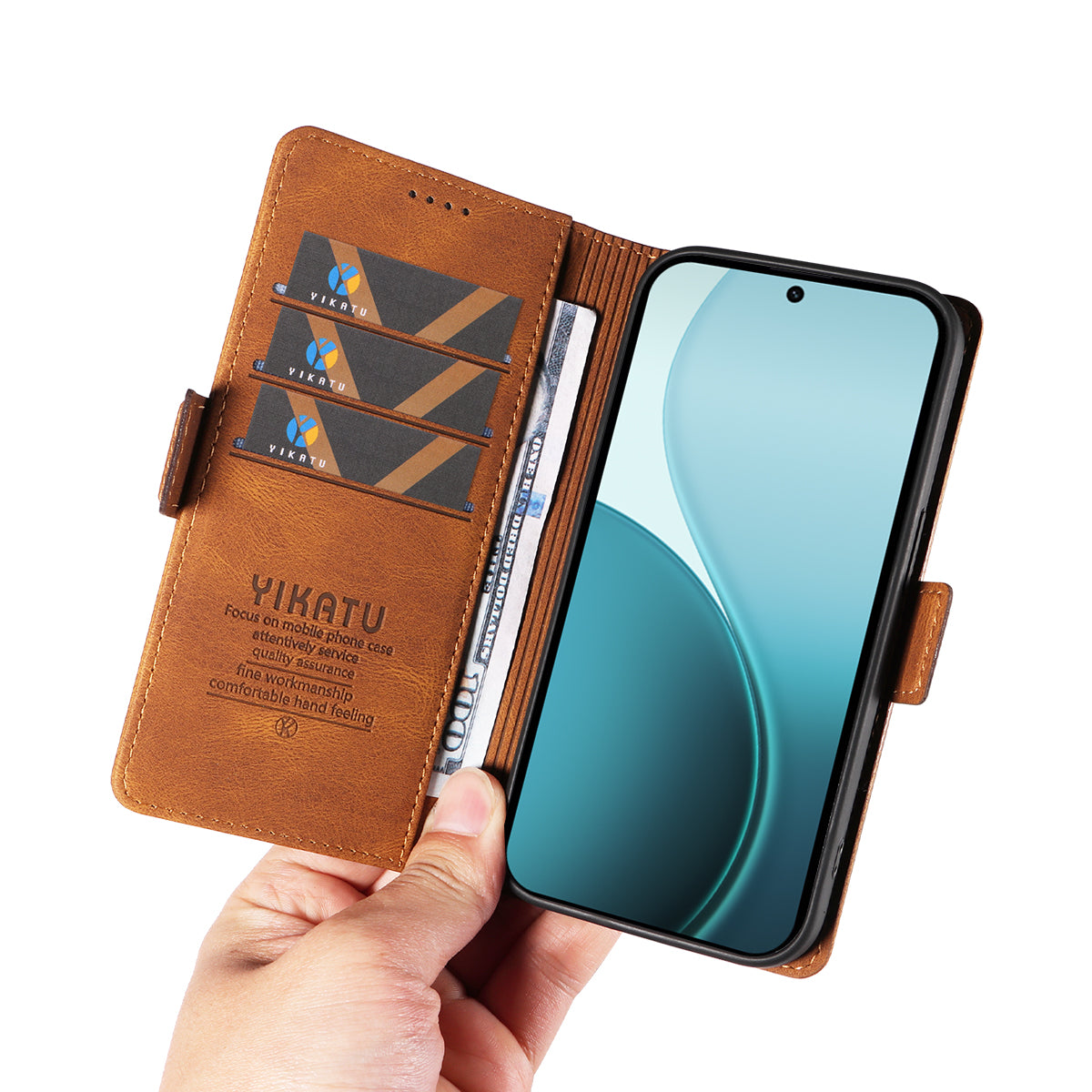 For Oppo Reno14 Pro 5G (China) / Oppo Reno14 Pro 5G (Global) Leather Case YIKATU YK-005 Skin-touch Feeling Wallet Phone Cover - Brown