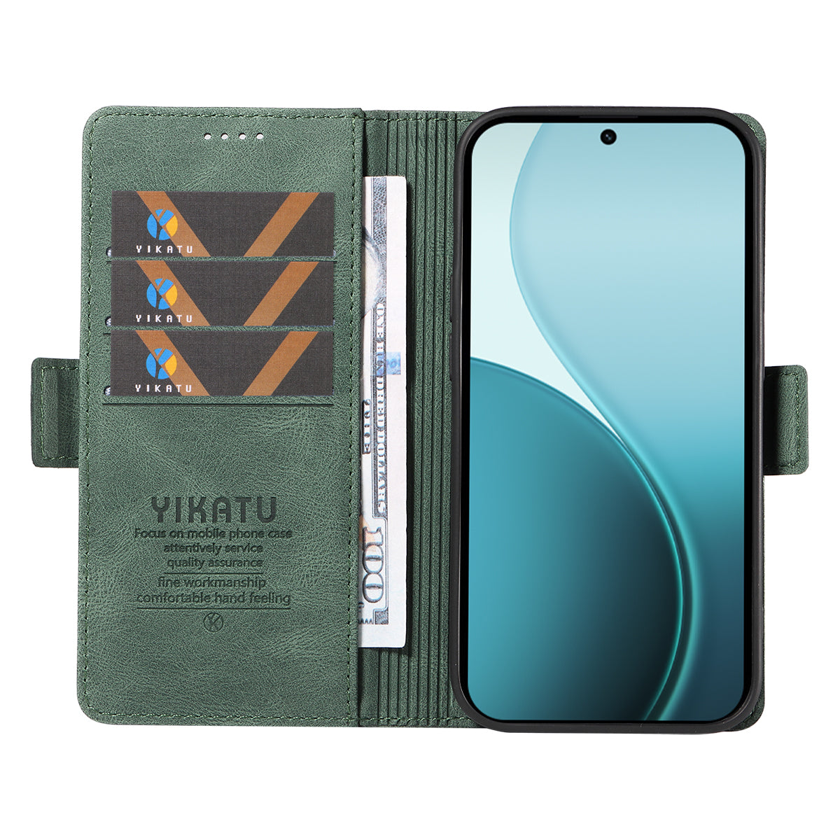 For Oppo Reno14 Pro 5G (China) / Oppo Reno14 Pro 5G (Global) Leather Case YIKATU YK-005 Skin-touch Feeling Wallet Phone Cover - Green