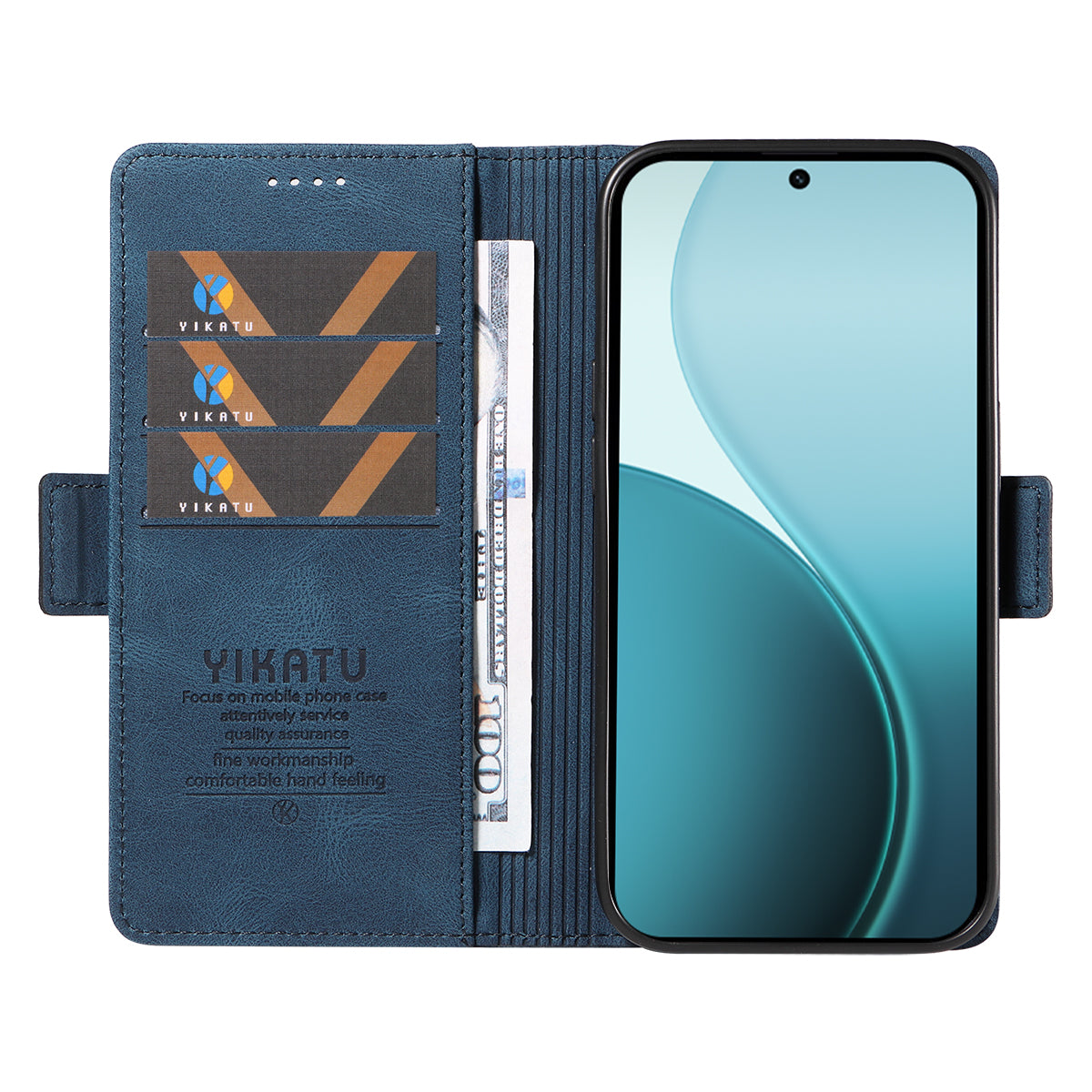 For Oppo Reno14 Pro 5G (China) / Oppo Reno14 Pro 5G (Global) Leather Case YIKATU YK-005 Skin-touch Feeling Wallet Phone Cover - Blue