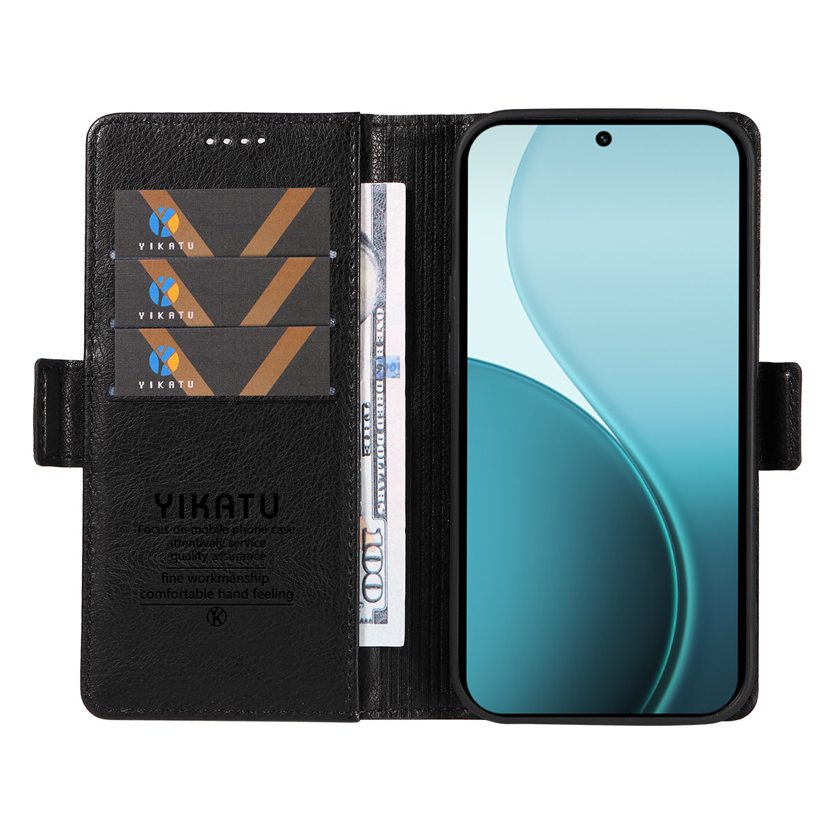 For Oppo Reno14 Pro 5G (China) / Oppo Reno14 Pro 5G (Global) Case YIKATU YK-007 Litchi Texture PU Leather Wallet Phone Cover - Black