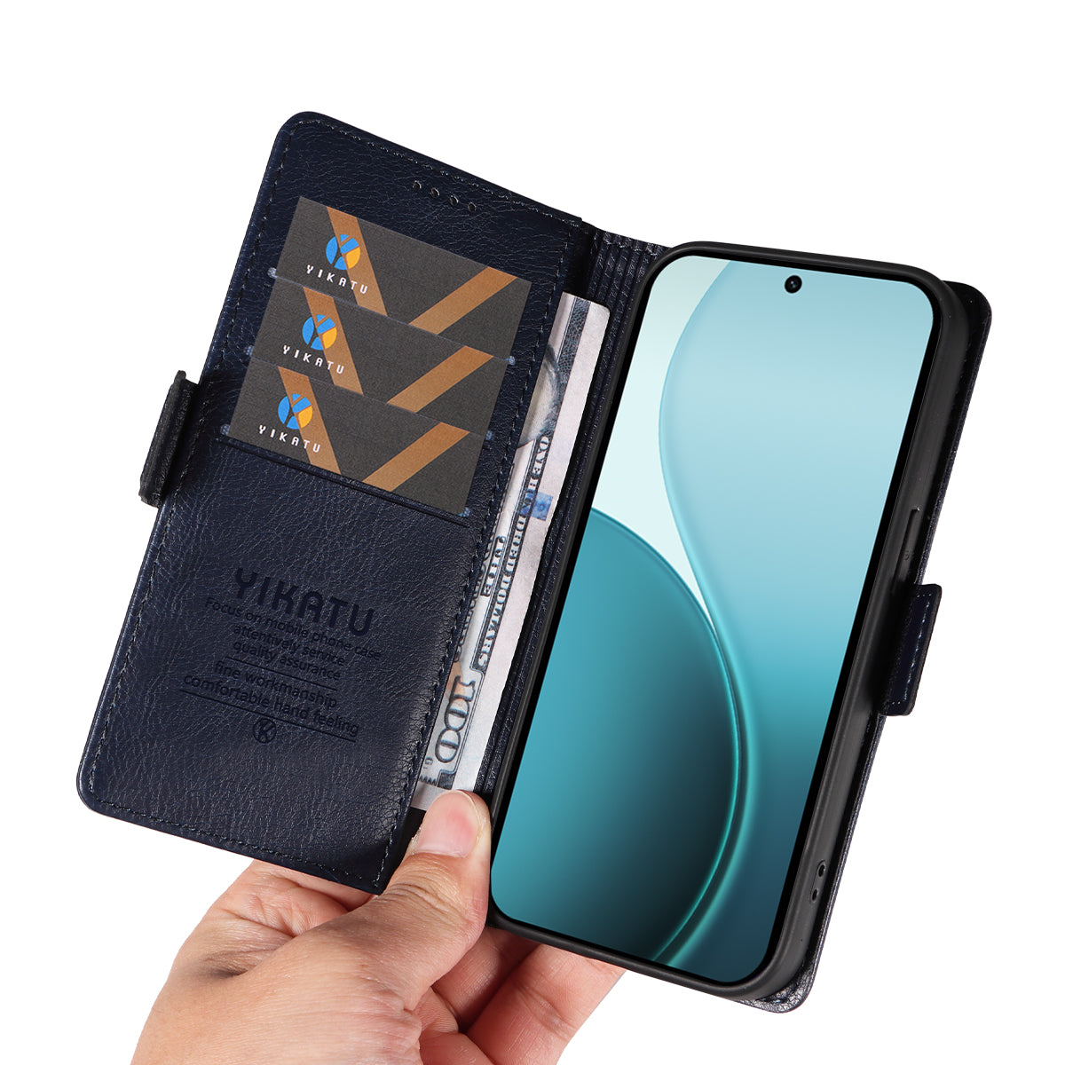 For Oppo Reno14 Pro 5G (China) / Oppo Reno14 Pro 5G (Global) Case YIKATU YK-007 Litchi Texture PU Leather Wallet Phone Cover - Navy Blue