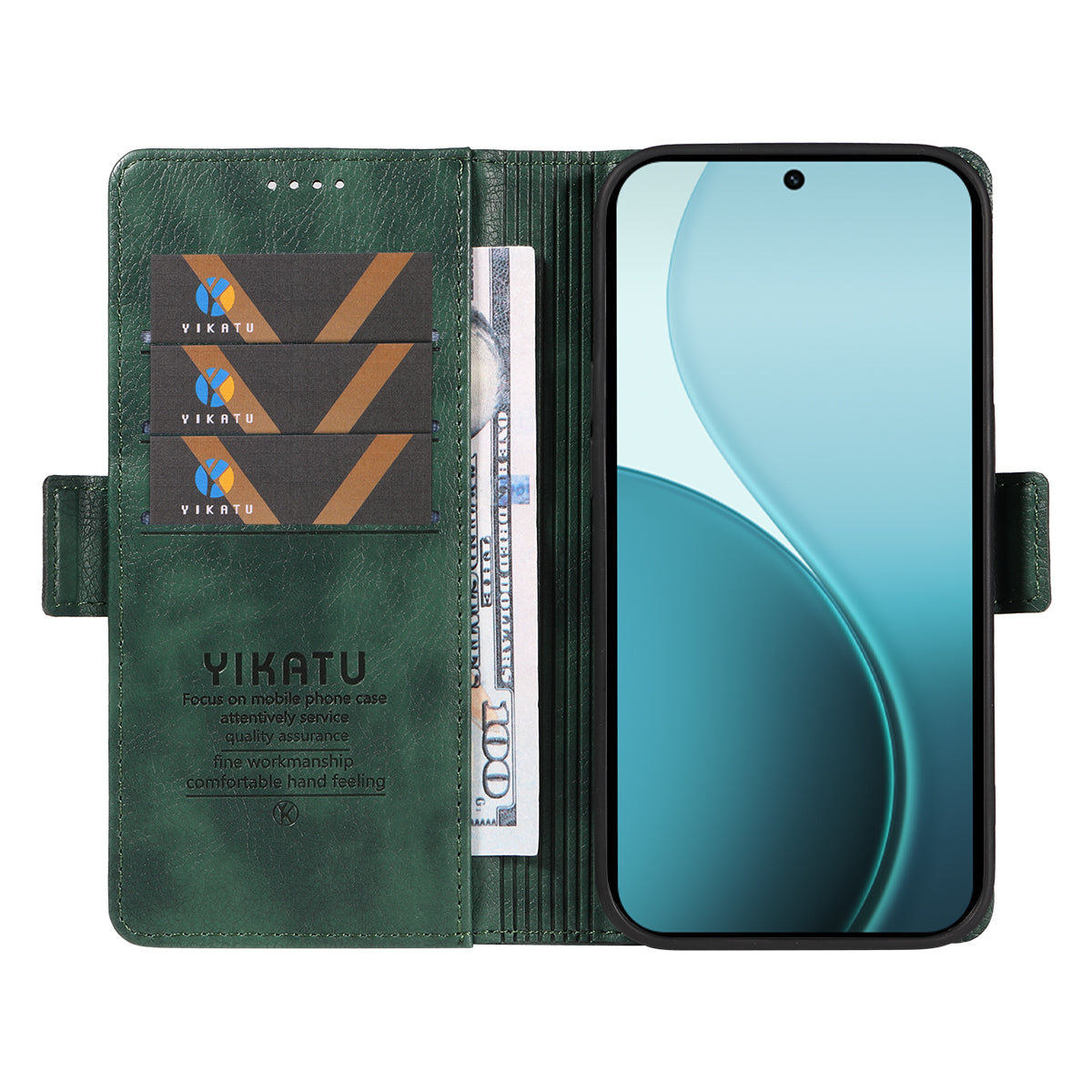 For Oppo Reno14 Pro 5G (China) / Oppo Reno14 Pro 5G (Global) Case YIKATU YK-007 Litchi Texture PU Leather Wallet Phone Cover - Green