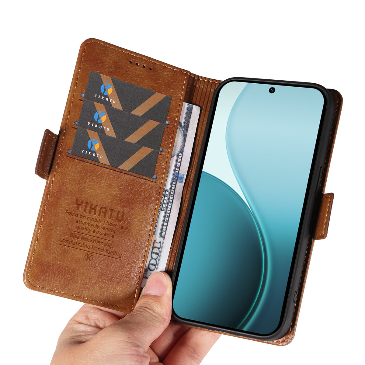 For Oppo Reno14 Pro 5G (China) / Oppo Reno14 Pro 5G (Global) Case YIKATU YK-007 Litchi Texture PU Leather Wallet Phone Cover - Brown